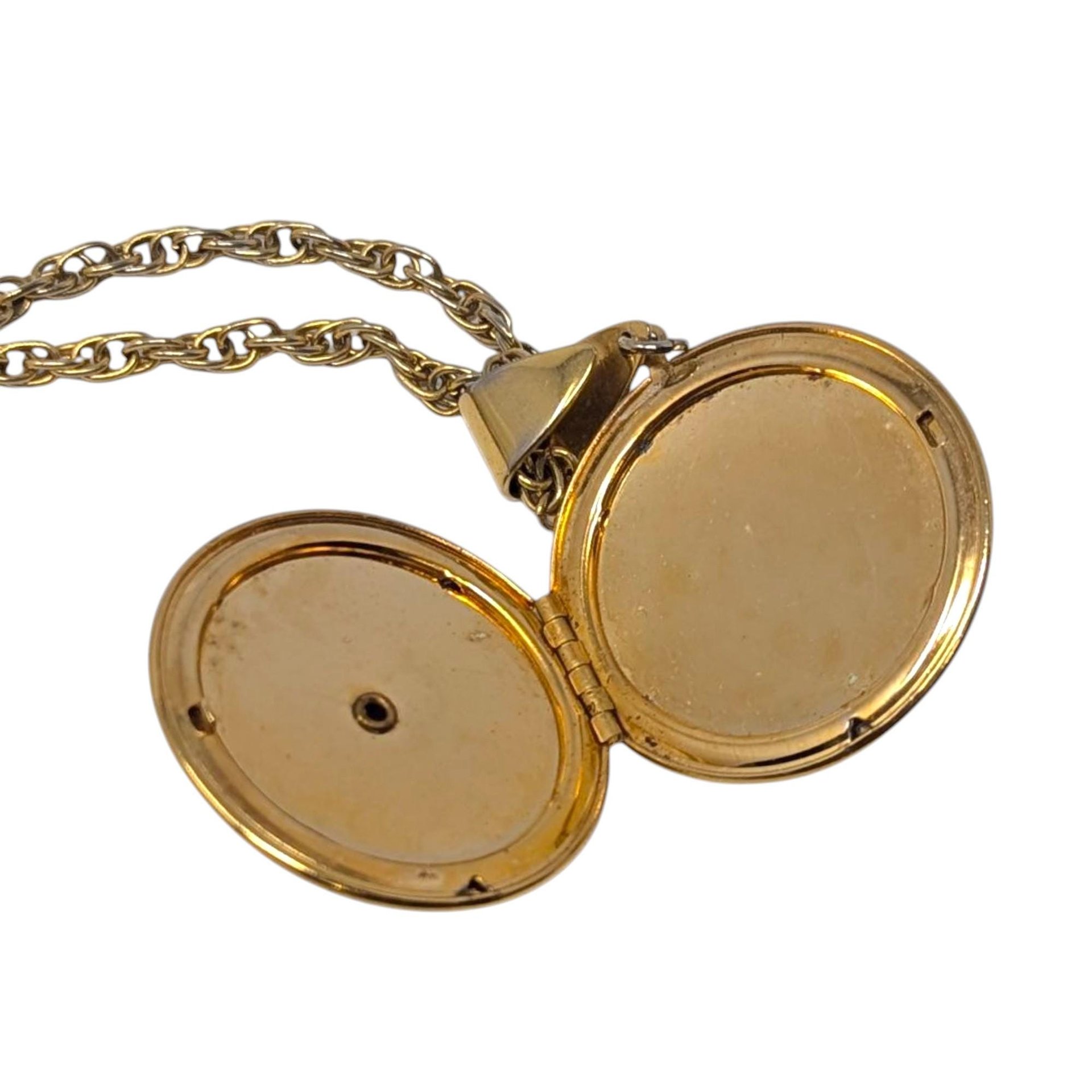 Vintage Pink Rose Locket Necklace: Gold Tone Ornate Floral Jewelry