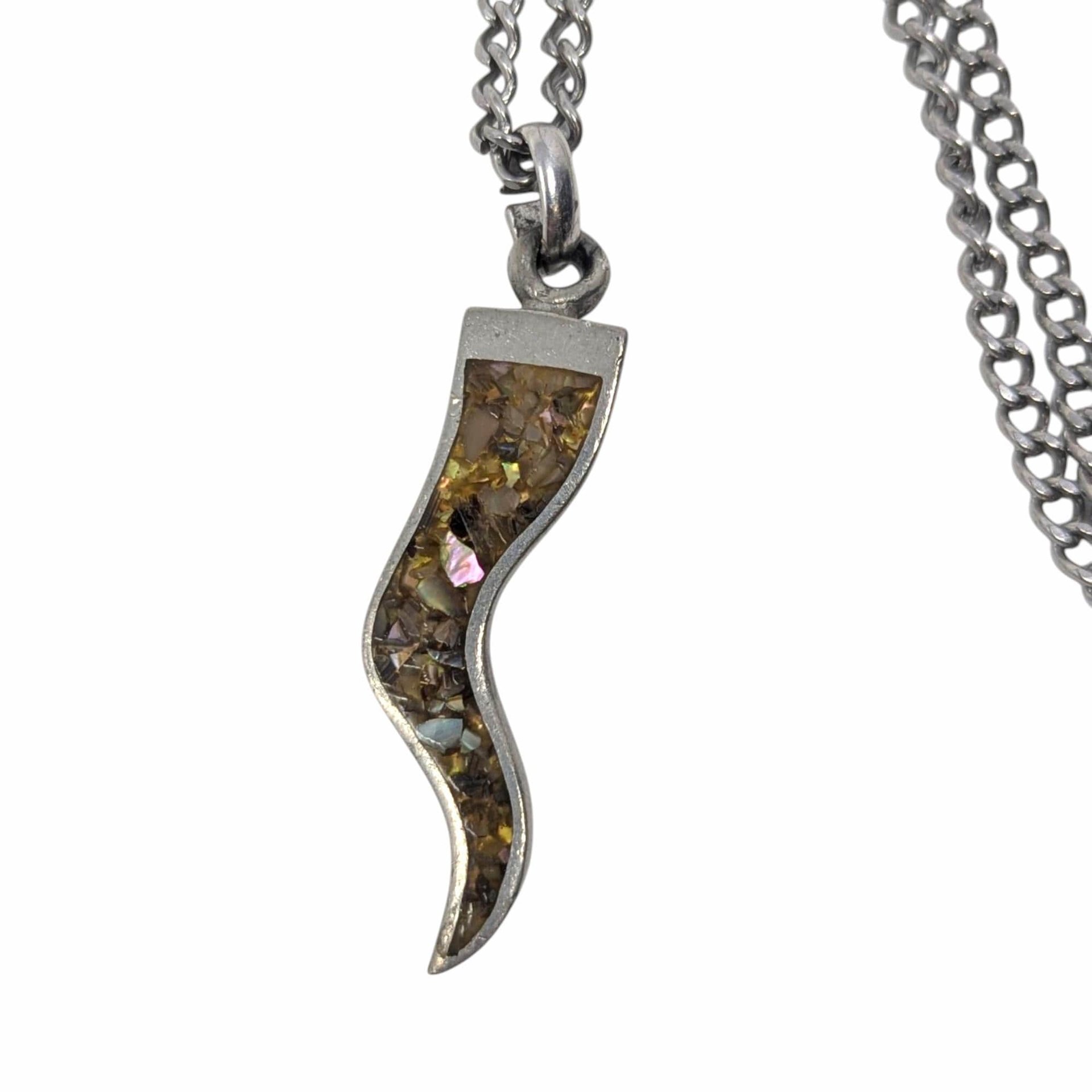 Vintage 1980s Italian Horn Necklace: Glitter Resin Cornicello Amulet