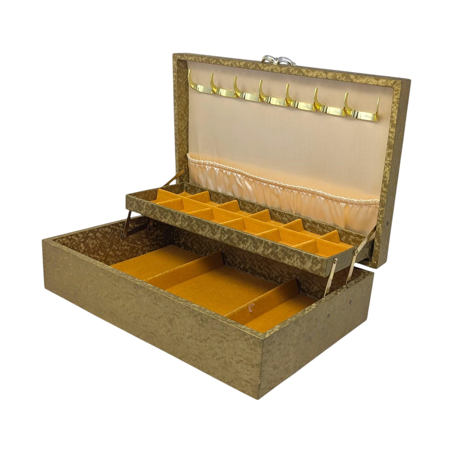 Vintage Gold Jewelry Box: 1970s Cantilever Storage Case