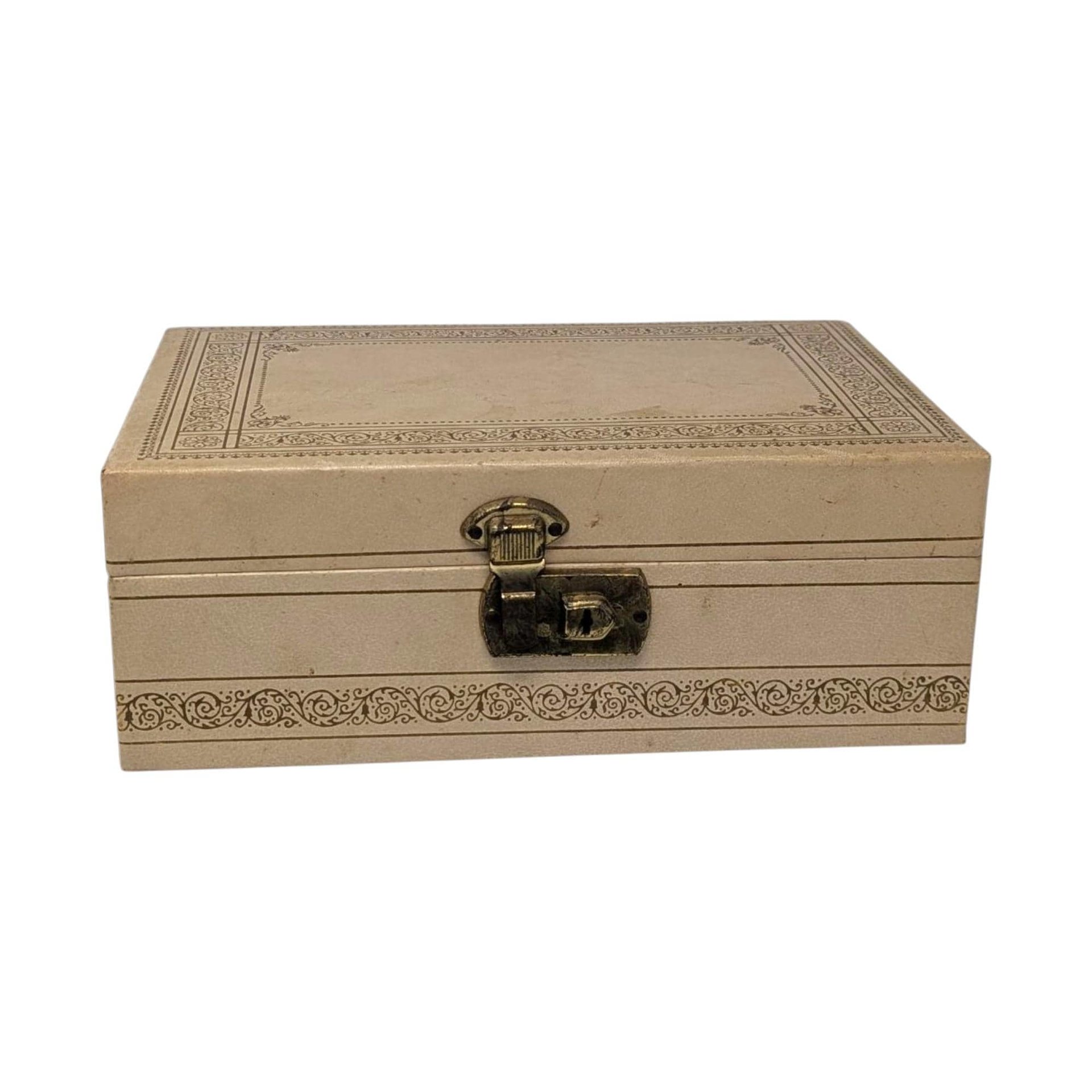 Vintage 1960s Cream Jewelry Box: Cantilever Storage Case with Red Interior