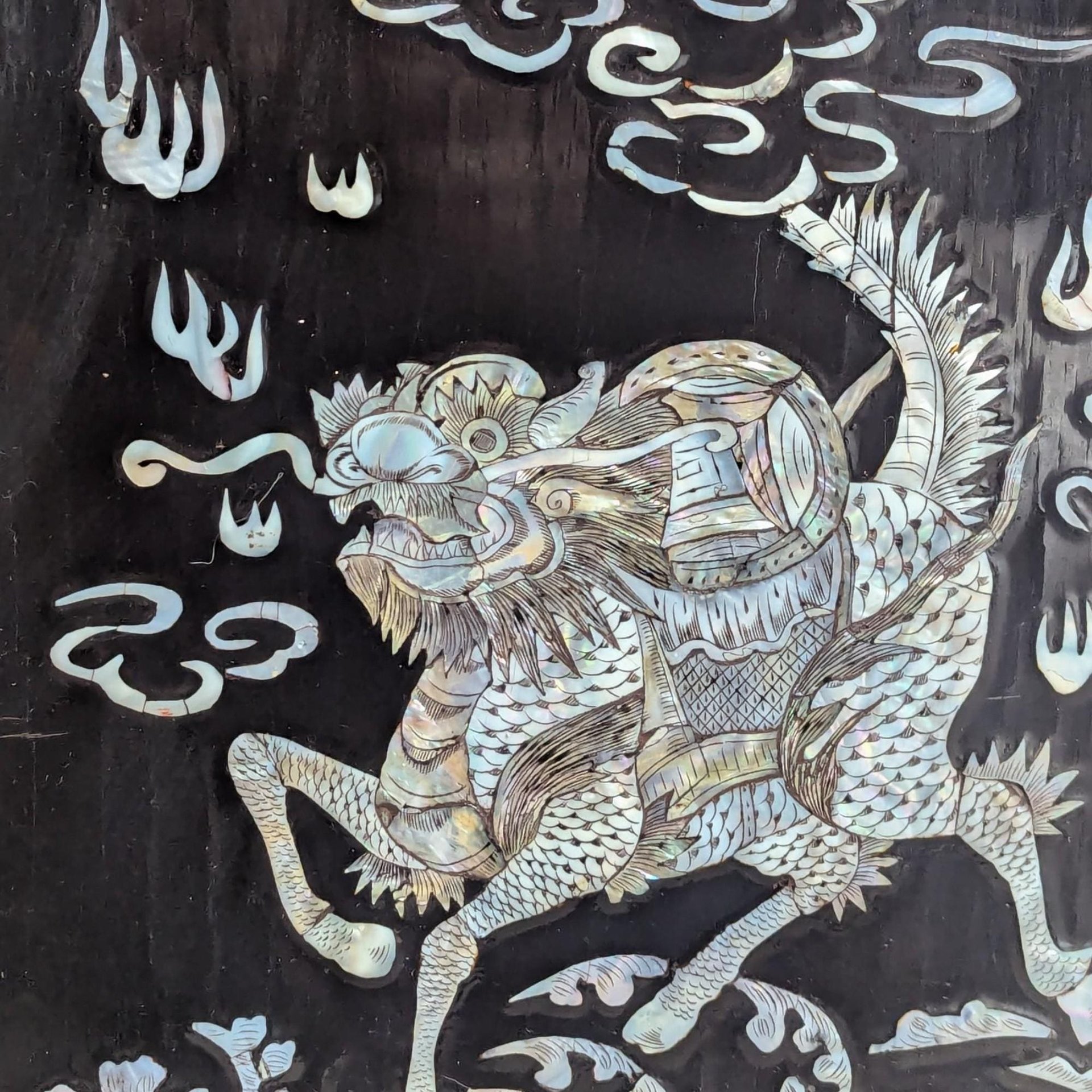 Set of 4 Vintage Korean Abalone Panels: Four Auspicious Creatures Art