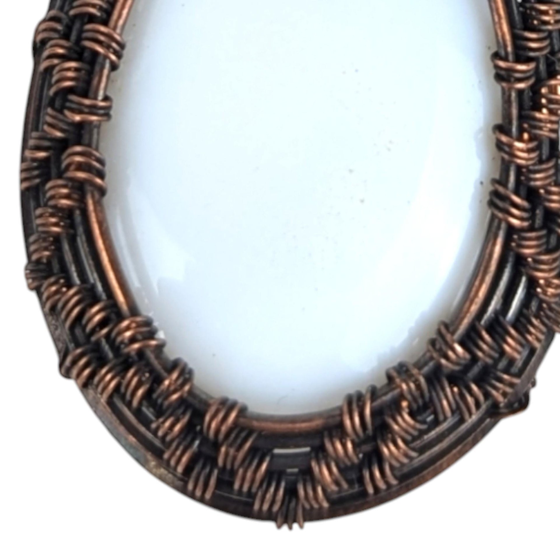 Handmade Copper Chalcedony Pendant: White Wire Wrapped Stone