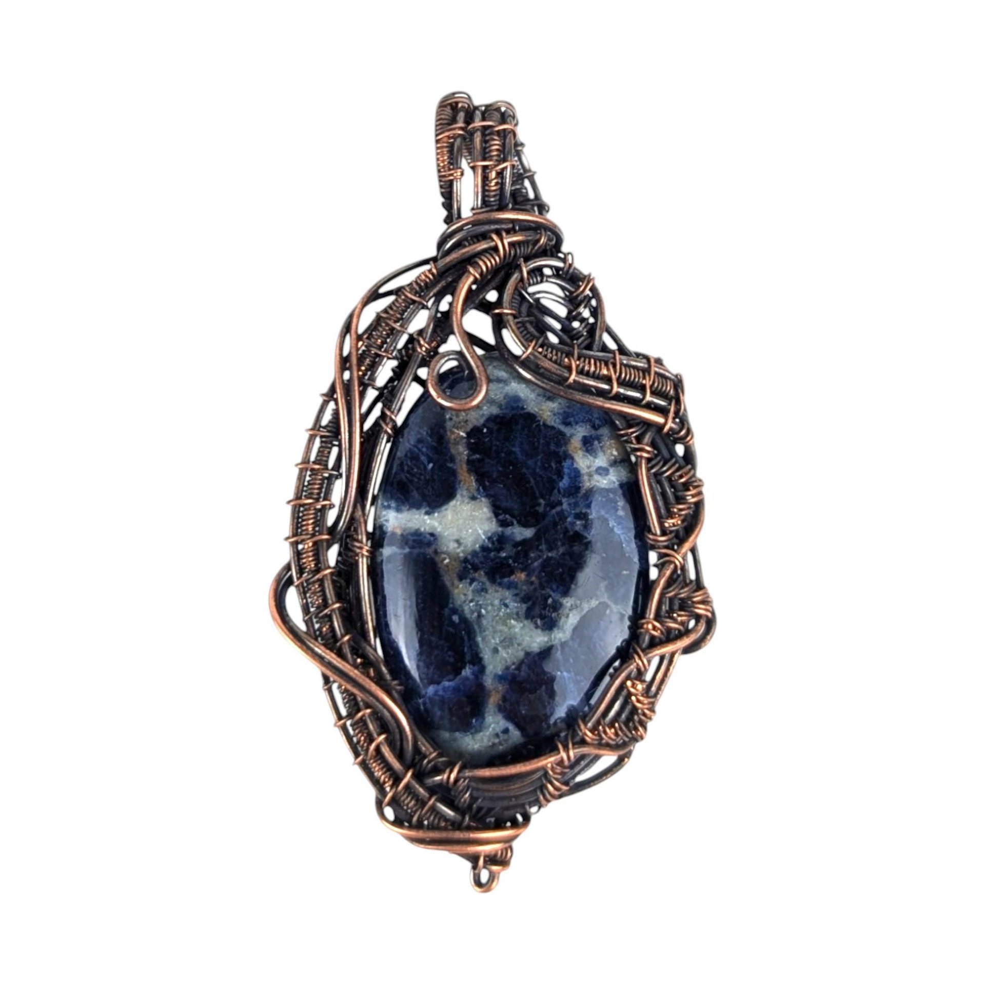Vintage Copper Sodalite Pendant: Artisan Wire Wrapped Gemstone Jewelry