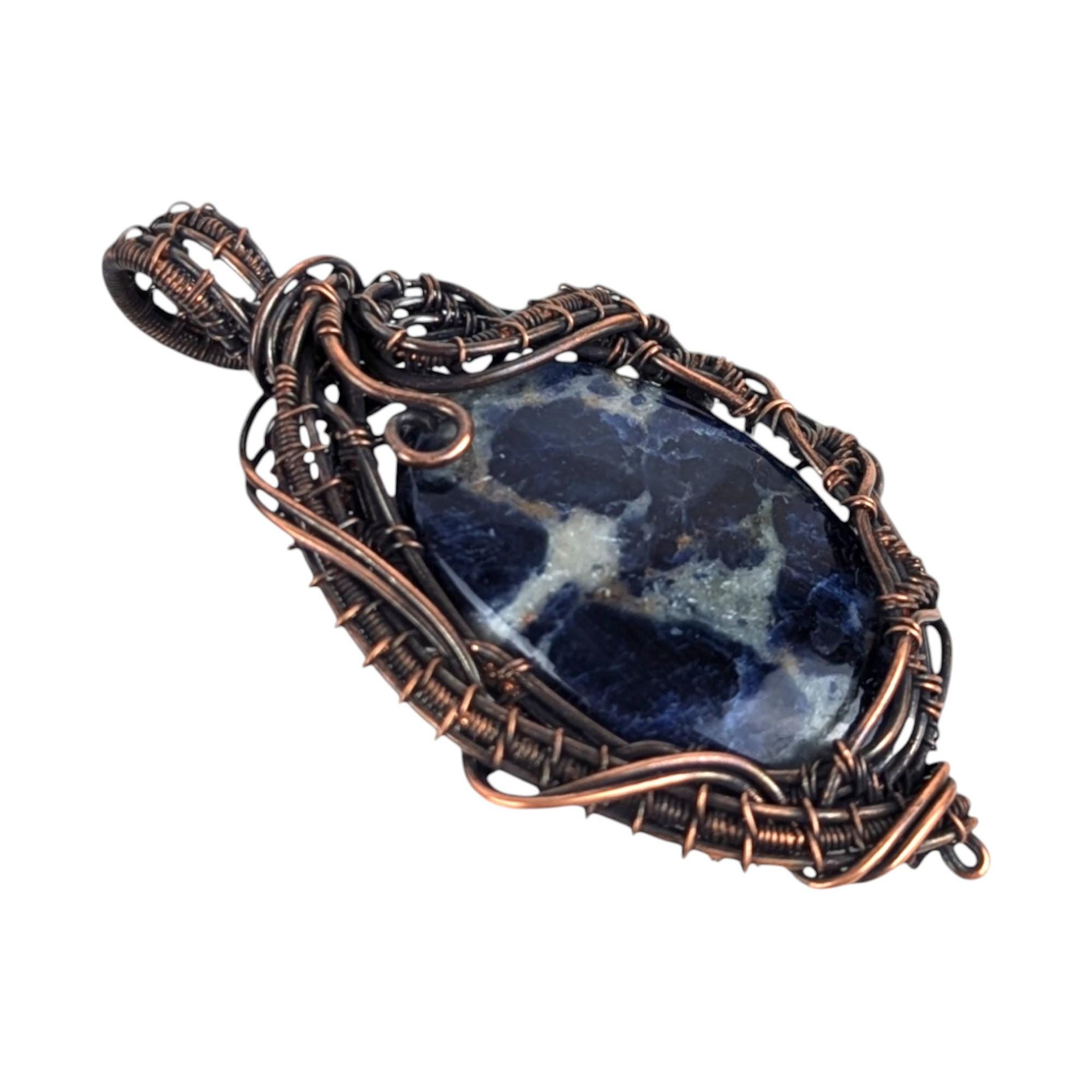 Vintage Copper Sodalite Pendant: Artisan Wire Wrapped Gemstone Jewelry