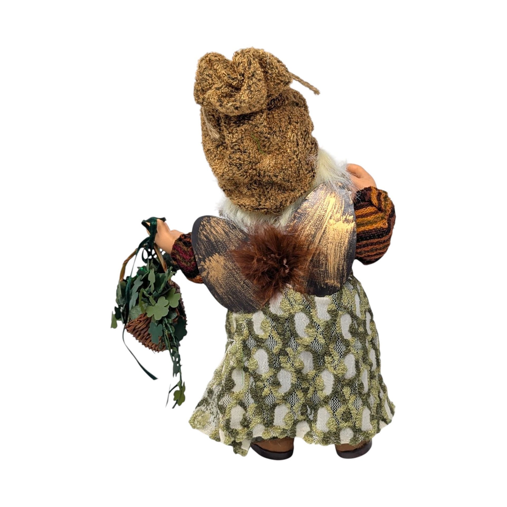 Vintage Irish Gnome Figure: Folklore Fairy Doll with Basket