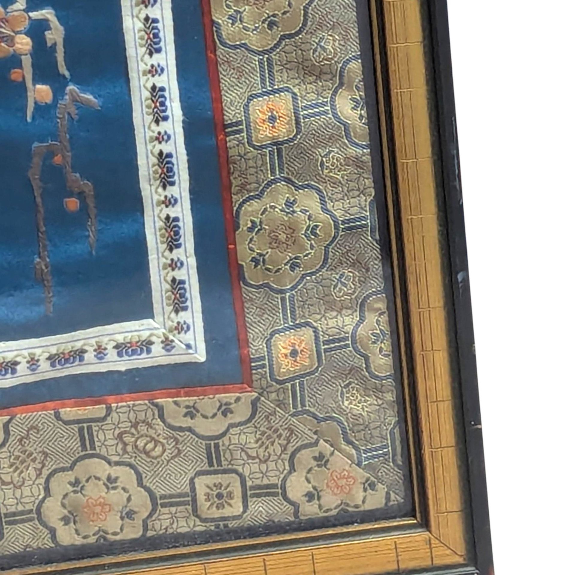 Vintage Framed Silk Embroidery: Asian Floral and Bird Art Panel