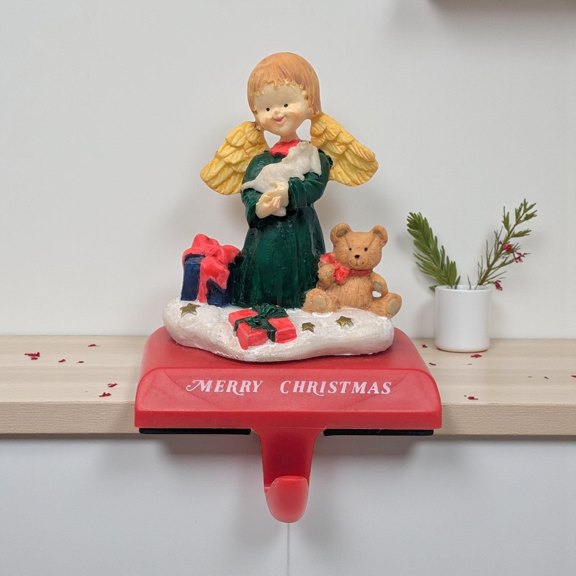 Vintage 1997 Angel Stocking Holder: Santas Workbench Holiday Decor