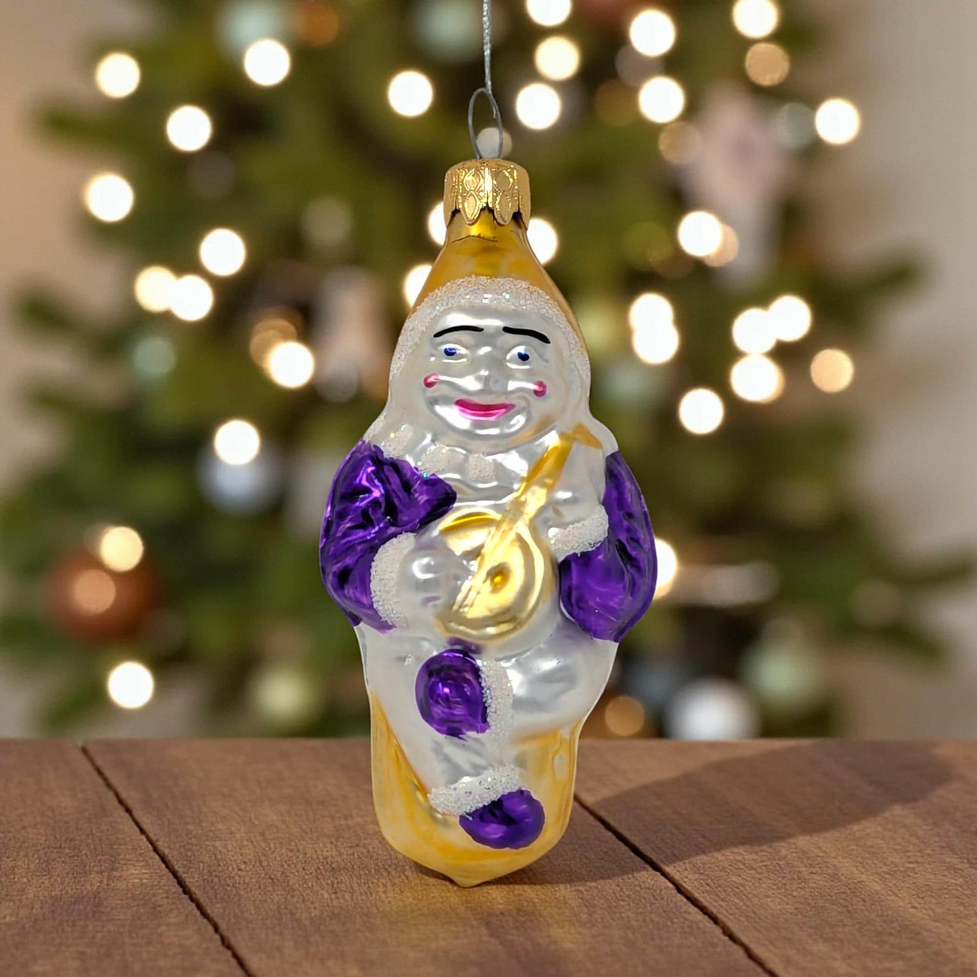 Vintage Pierrot Clown Ornament: Italian Style Blown Glass Musician Figure