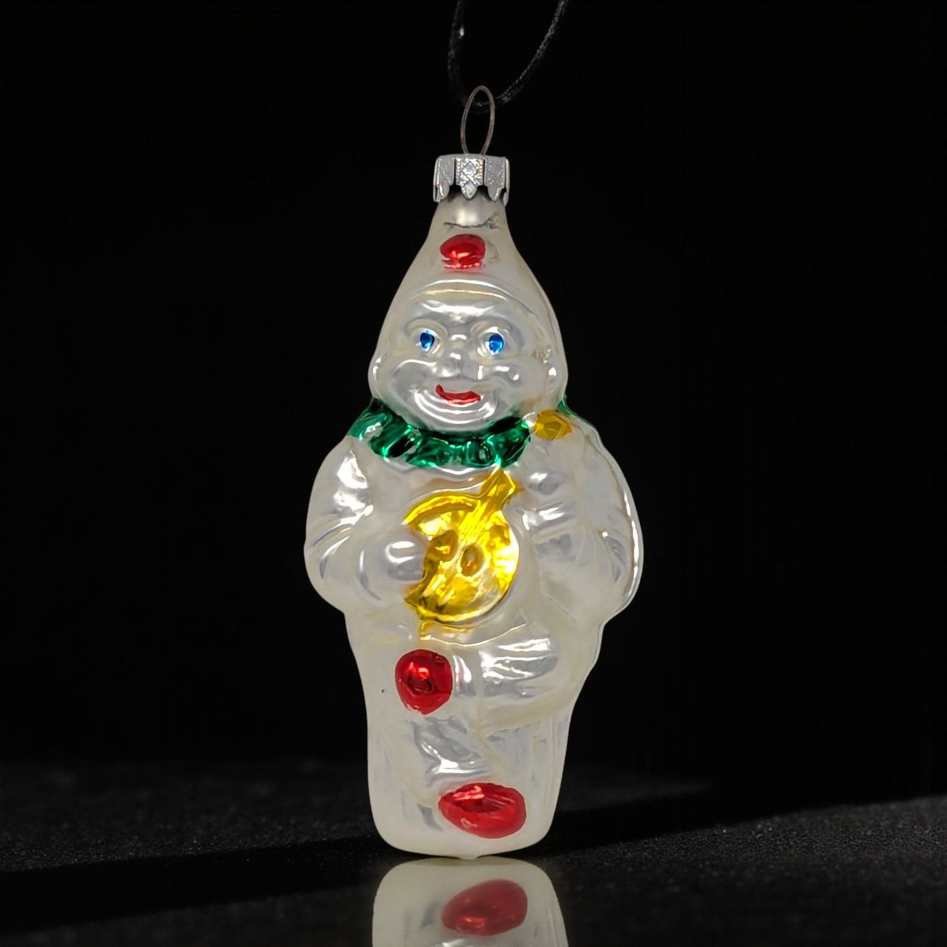 Vintage Pierrot Clown Ornament: Italian Style Blown Glass Musician Figure