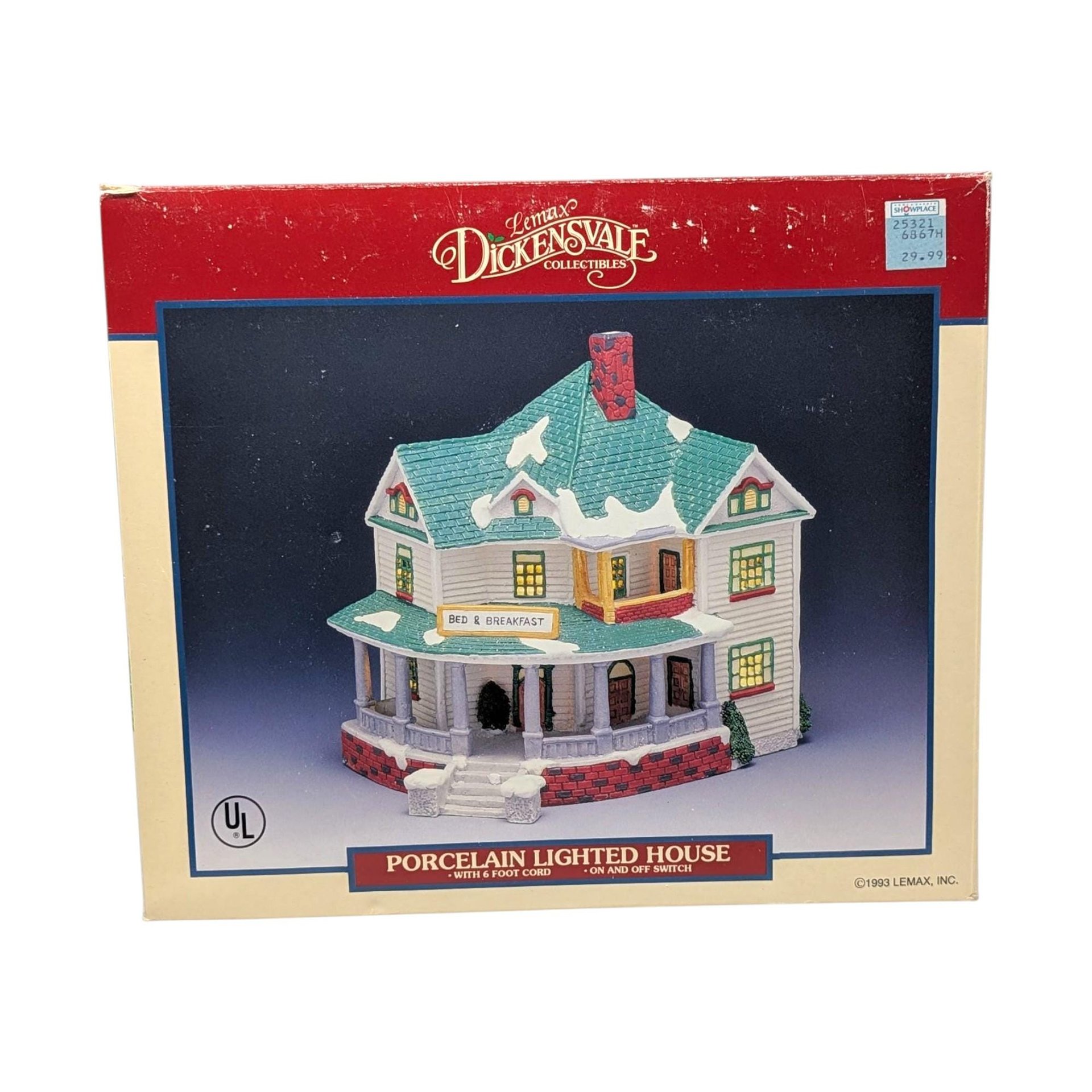 Vintage 1993 Lemax Bed & Breakfast: Dickensvale Porcelain Lighted House