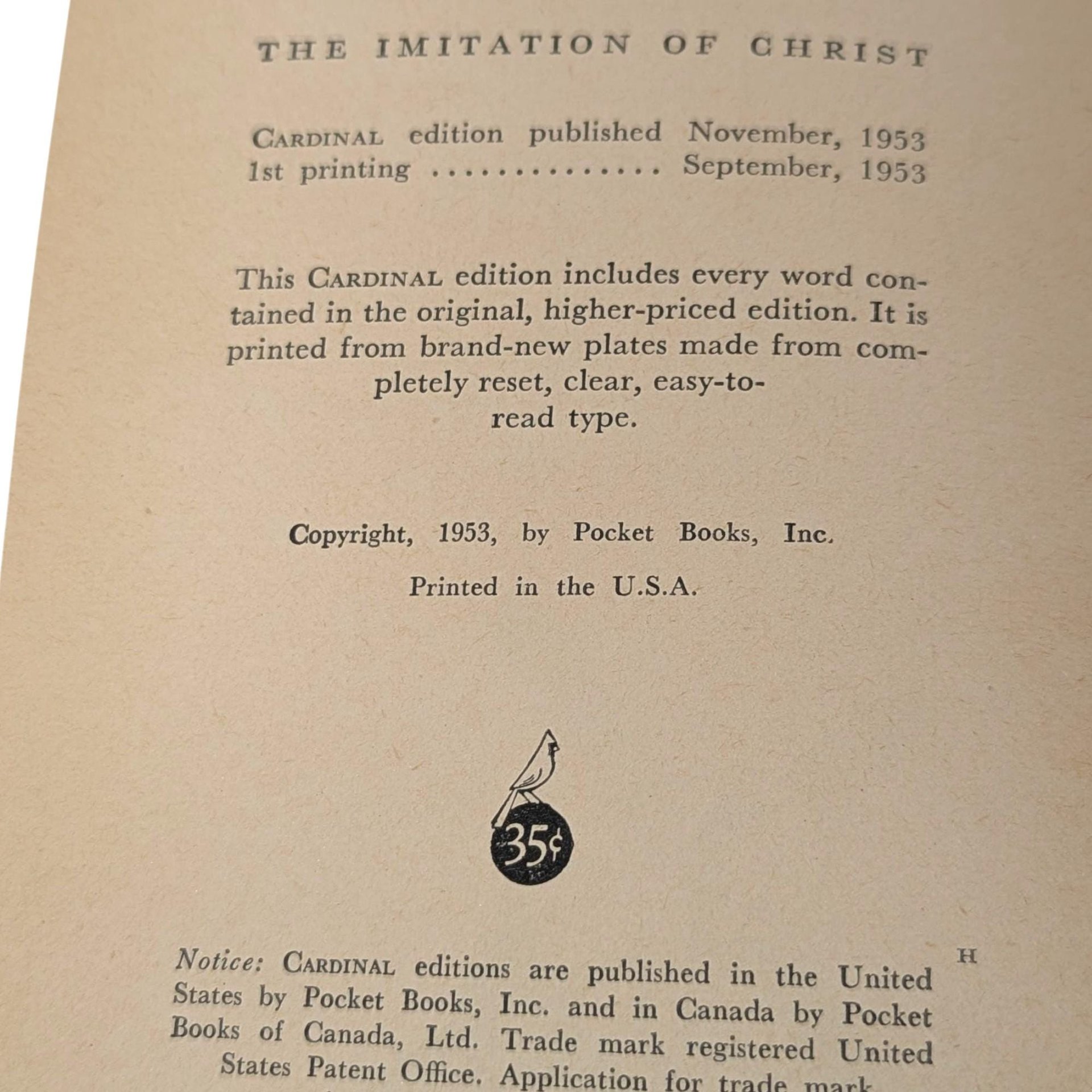 1953 The Imitation of Christ Book: Thomas à Kempis Cardinal Edition