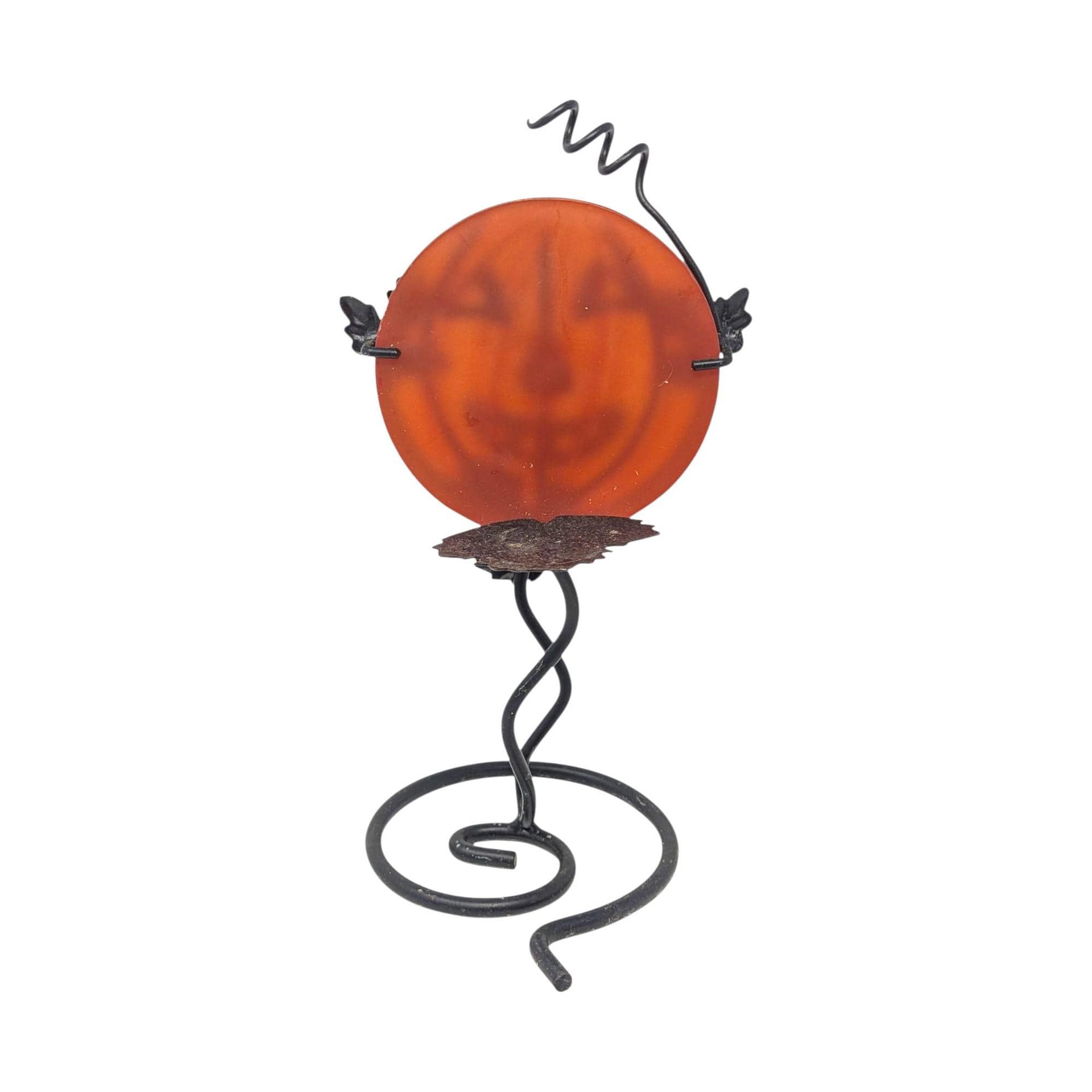 Vintage Dept 56 Jack-O'-Lantern Votive Holder: Glass Pumpkin Metal Stand