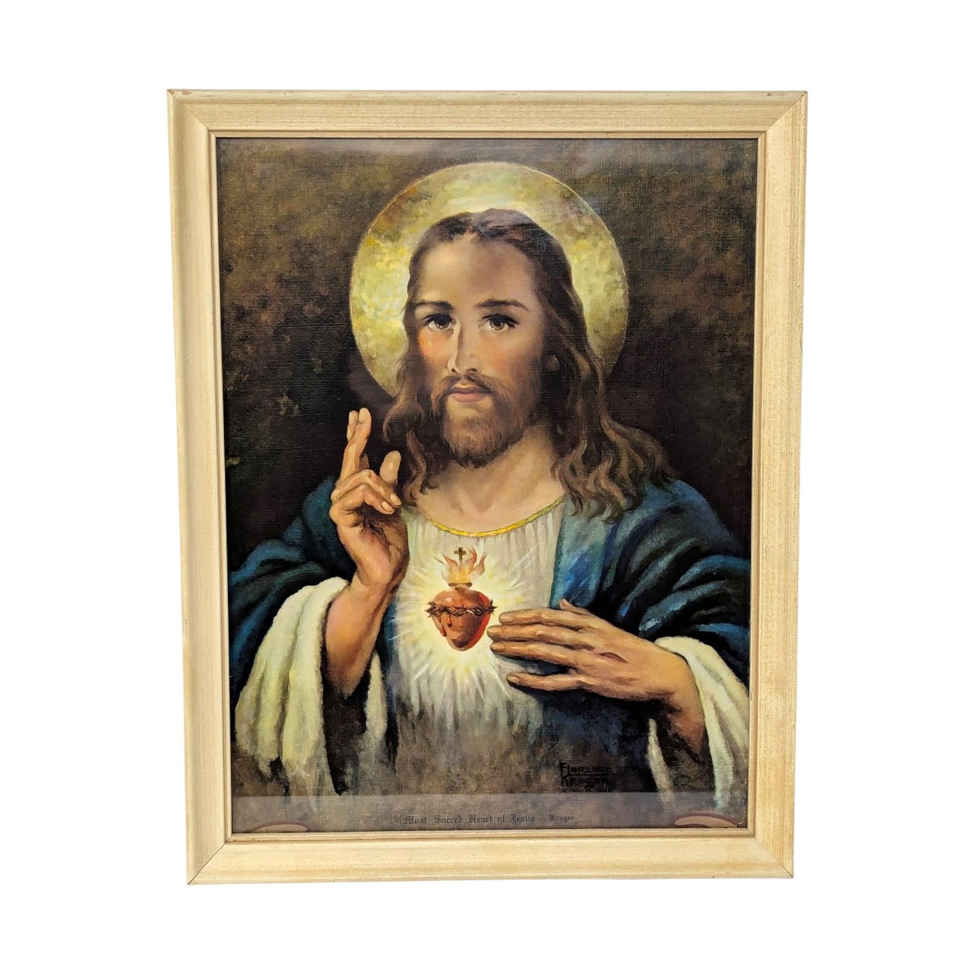 Vintage 1952 Sacred Heart Pair: Florence Kroger Jesus and Mary Wall Hangings