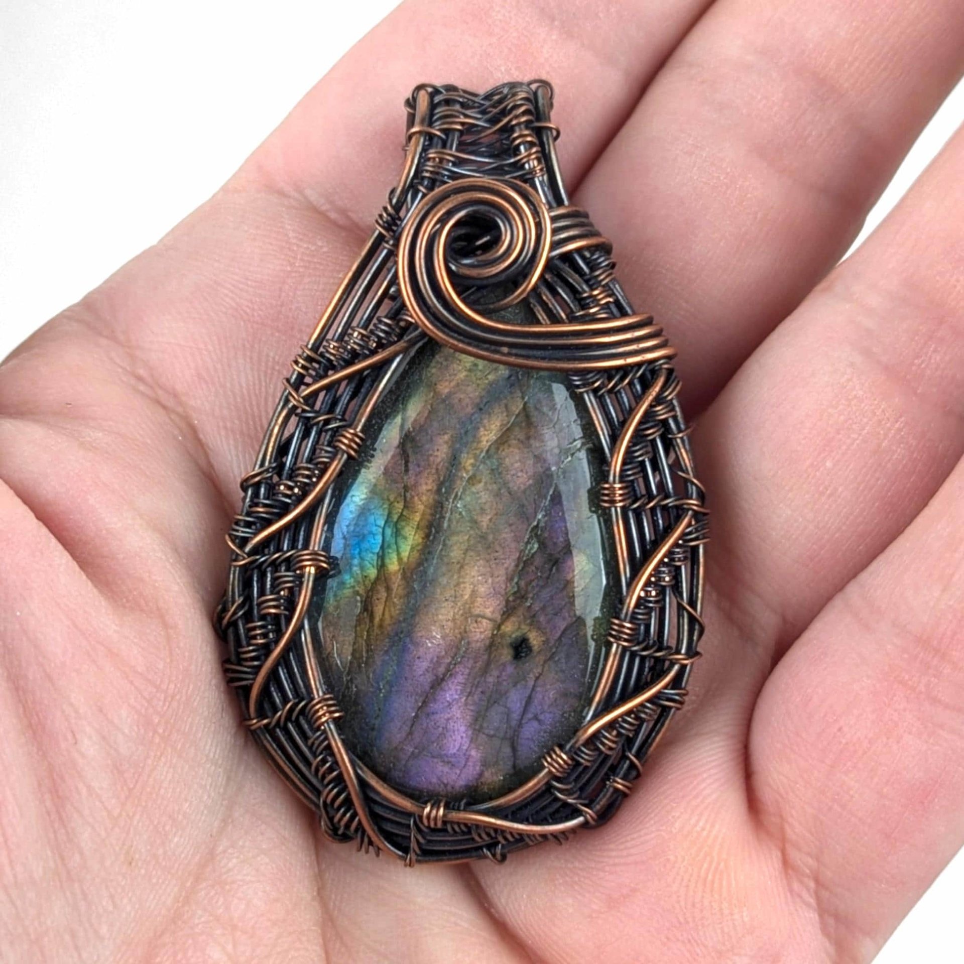 Labradorite Copper Pendant: Handmade Wire Wrapped Gemstone Jewelry