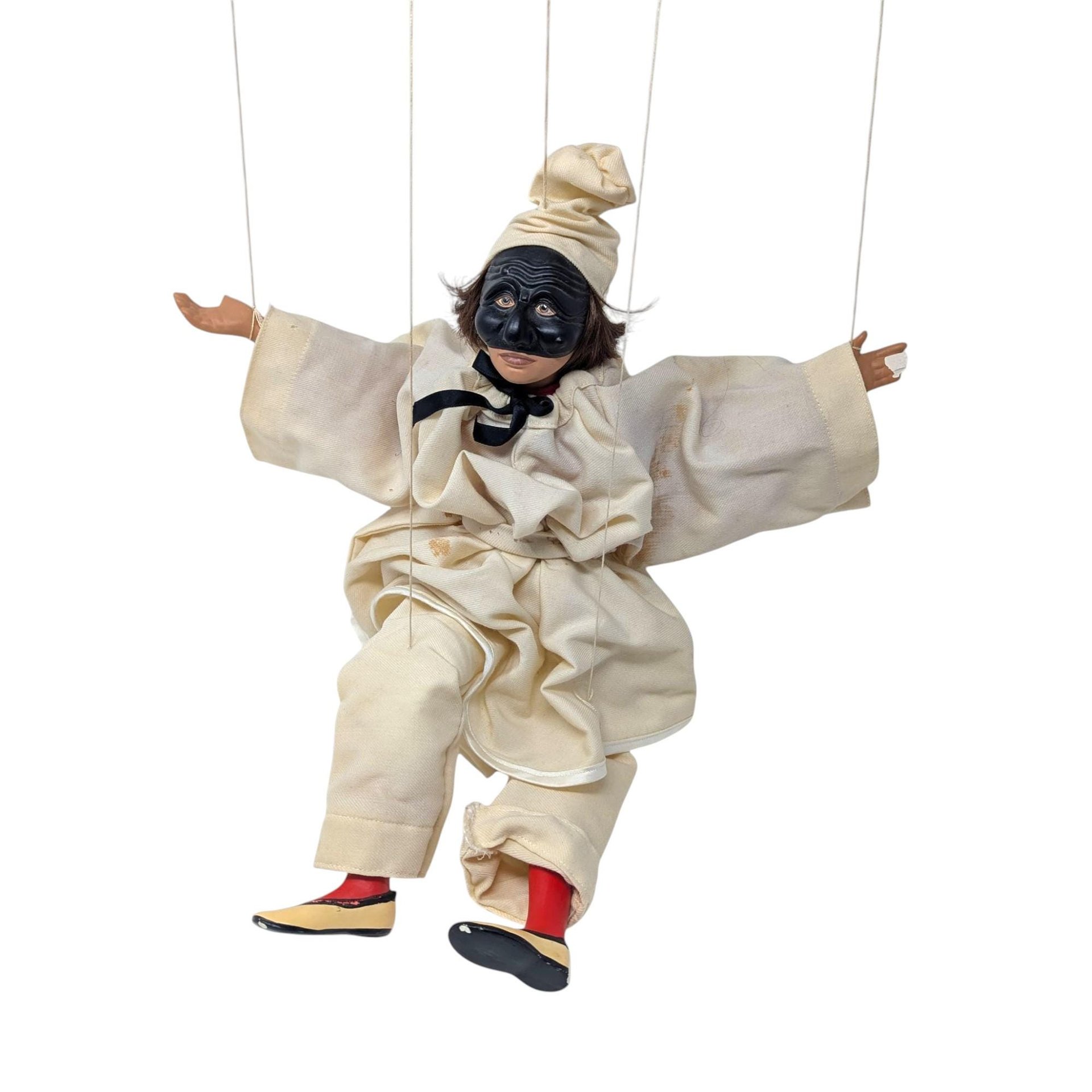 Vintage Pulcinella Marionette: Italian Commedia dell'arte String Puppet