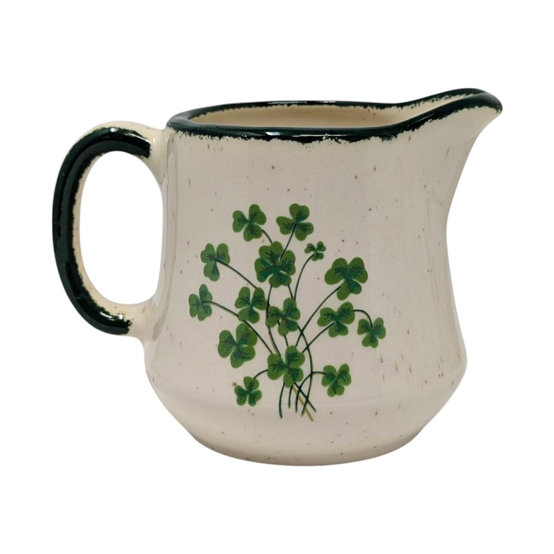 Vintage Irish Shamrock Tea Set: Pottery Teapot, Creamer, and Sugar