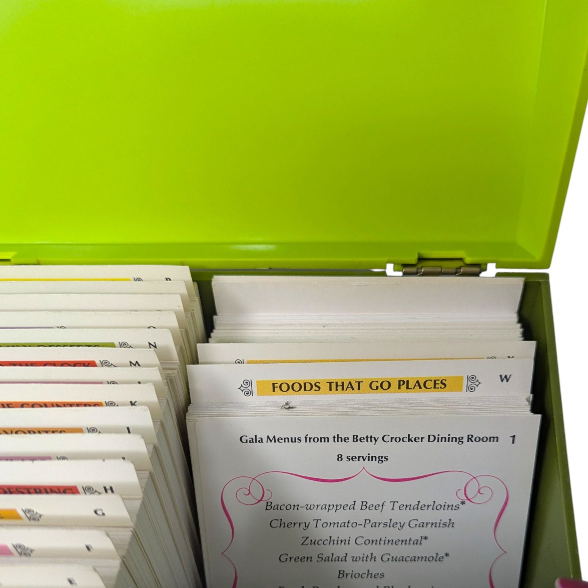 Vintage 1970 Betty Crocker Recipe Library: Green Plastic Box with Card Set