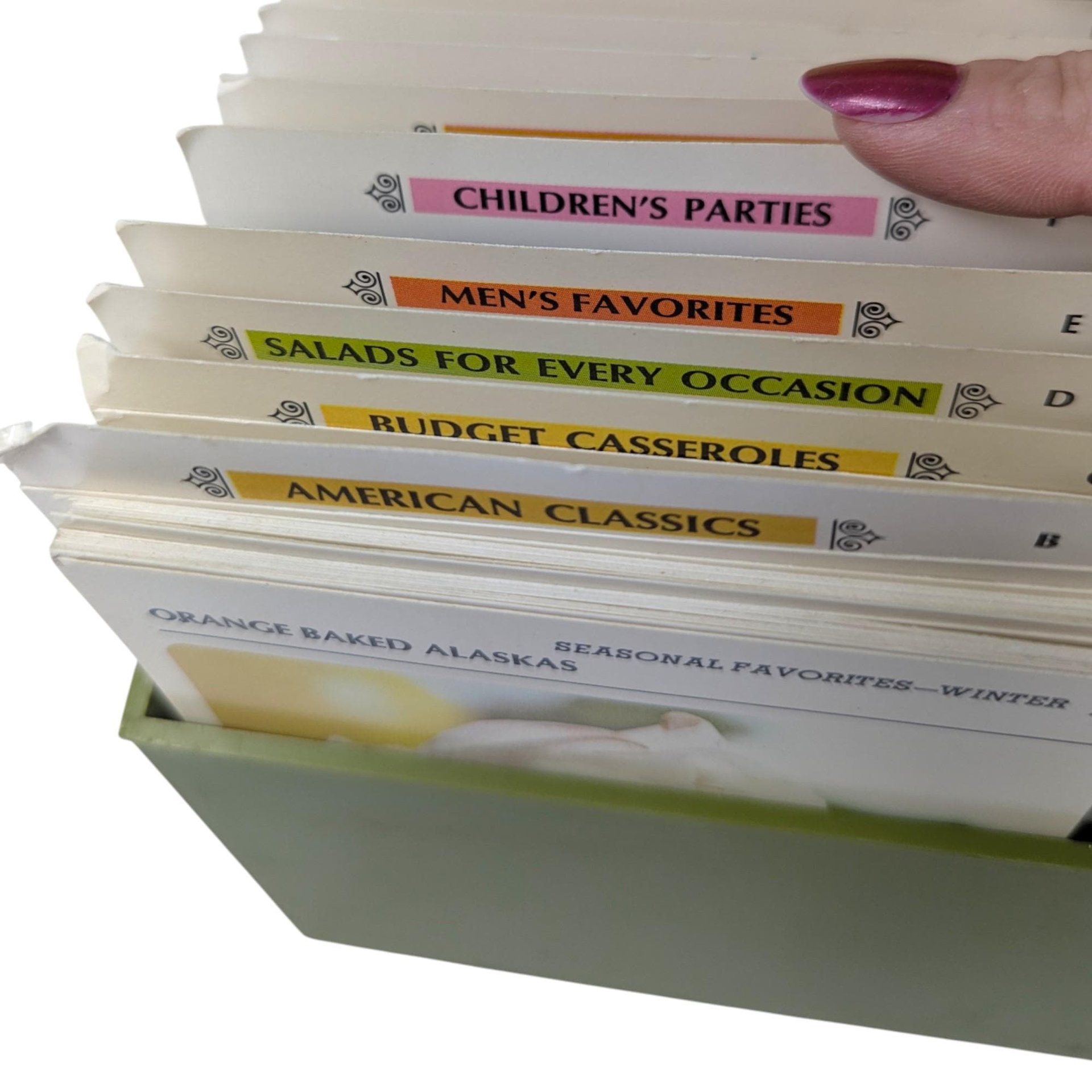 Vintage 1970 Betty Crocker Recipe Library: Green Plastic Box with Card Set