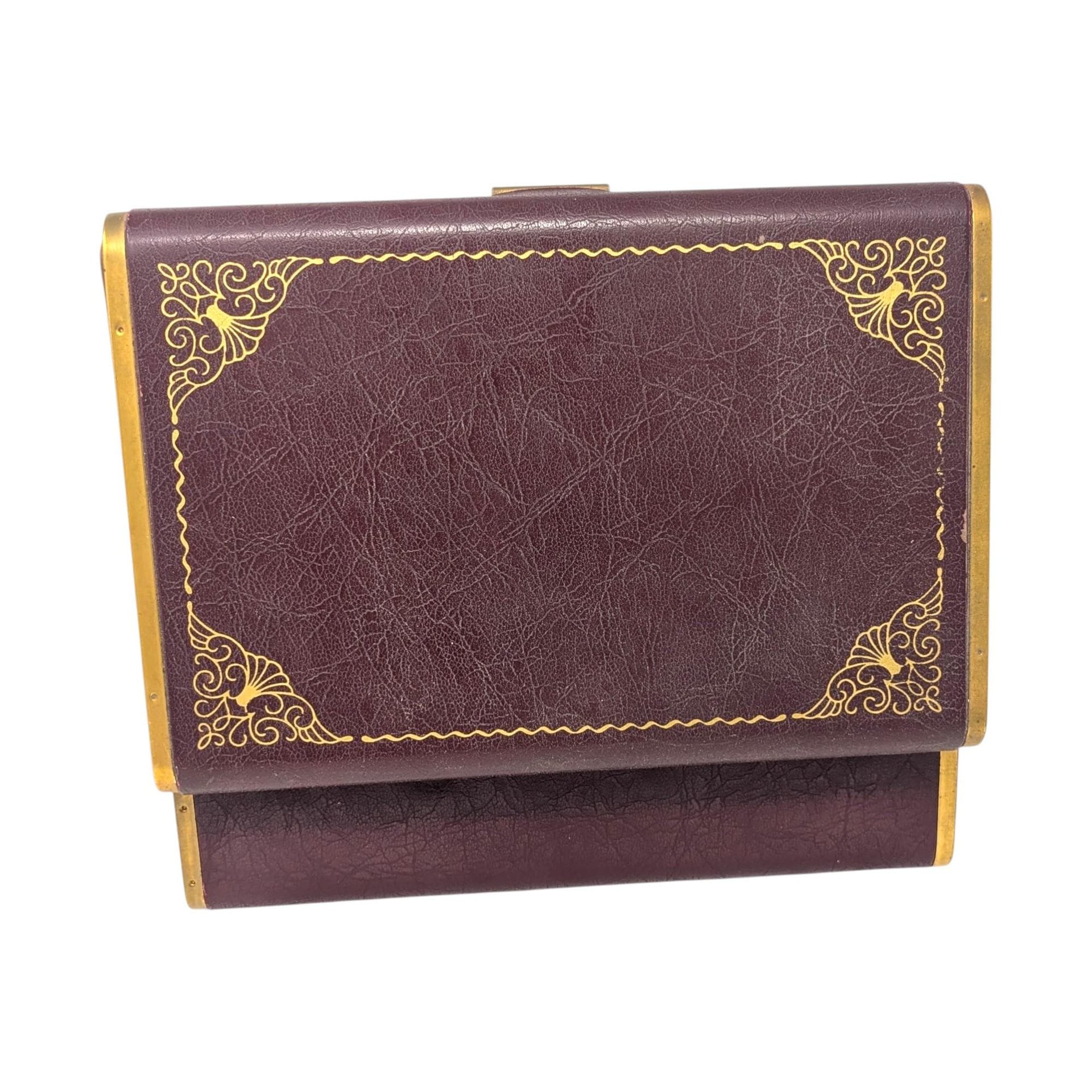 Vintage Maroon Jewelry Box: Tiered Tray with Blue Velvet