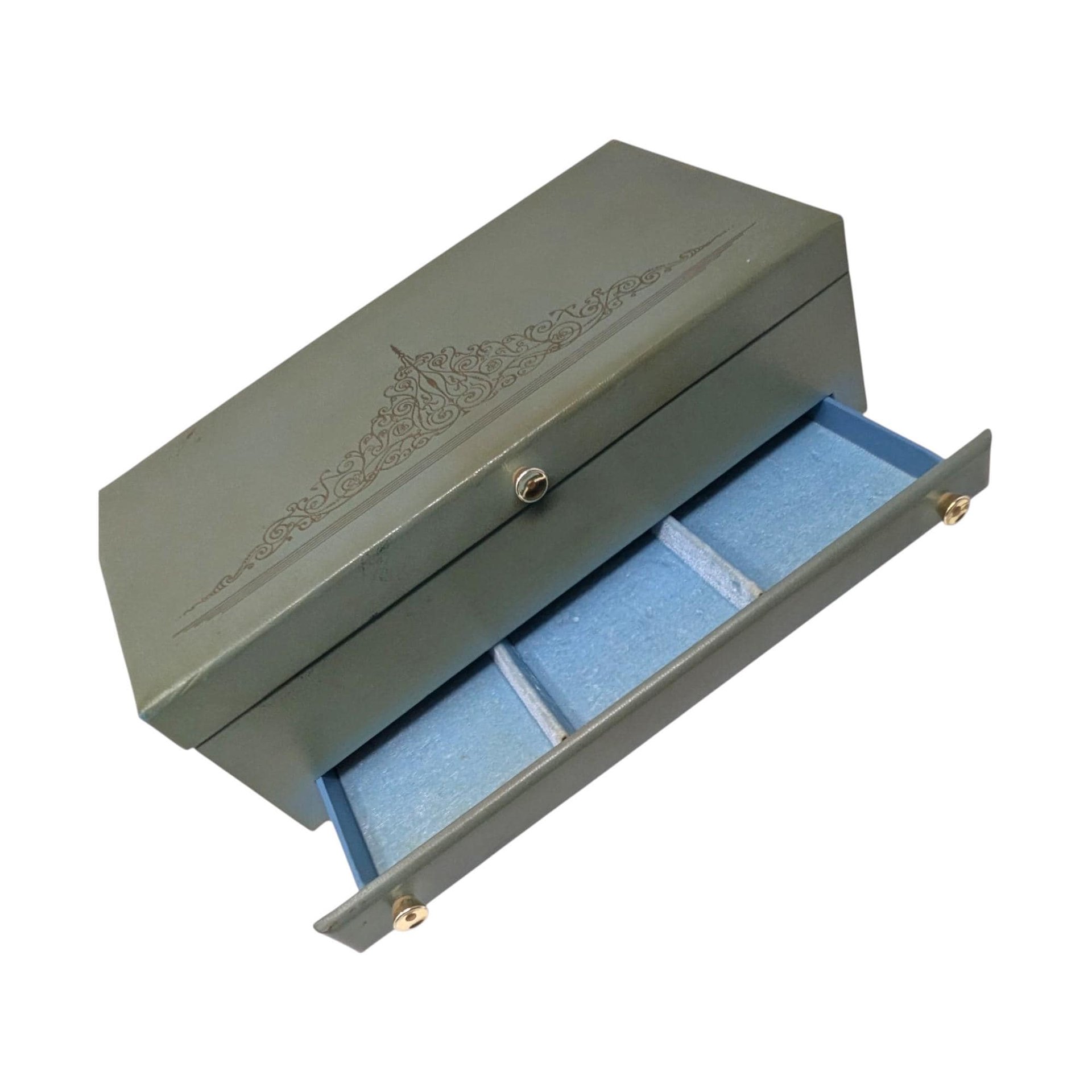 Vintage Lady Buxton Jewelry Box: Large Blue Green Organizer