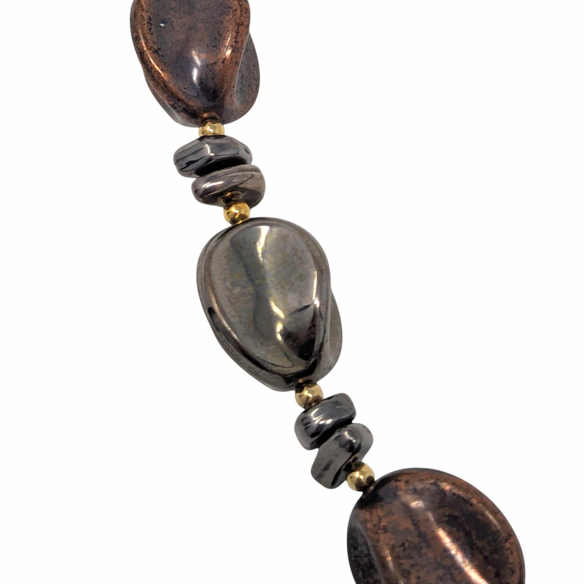 Vintage Beaded Necklace: Chunky Brown and Gunmetal Tones