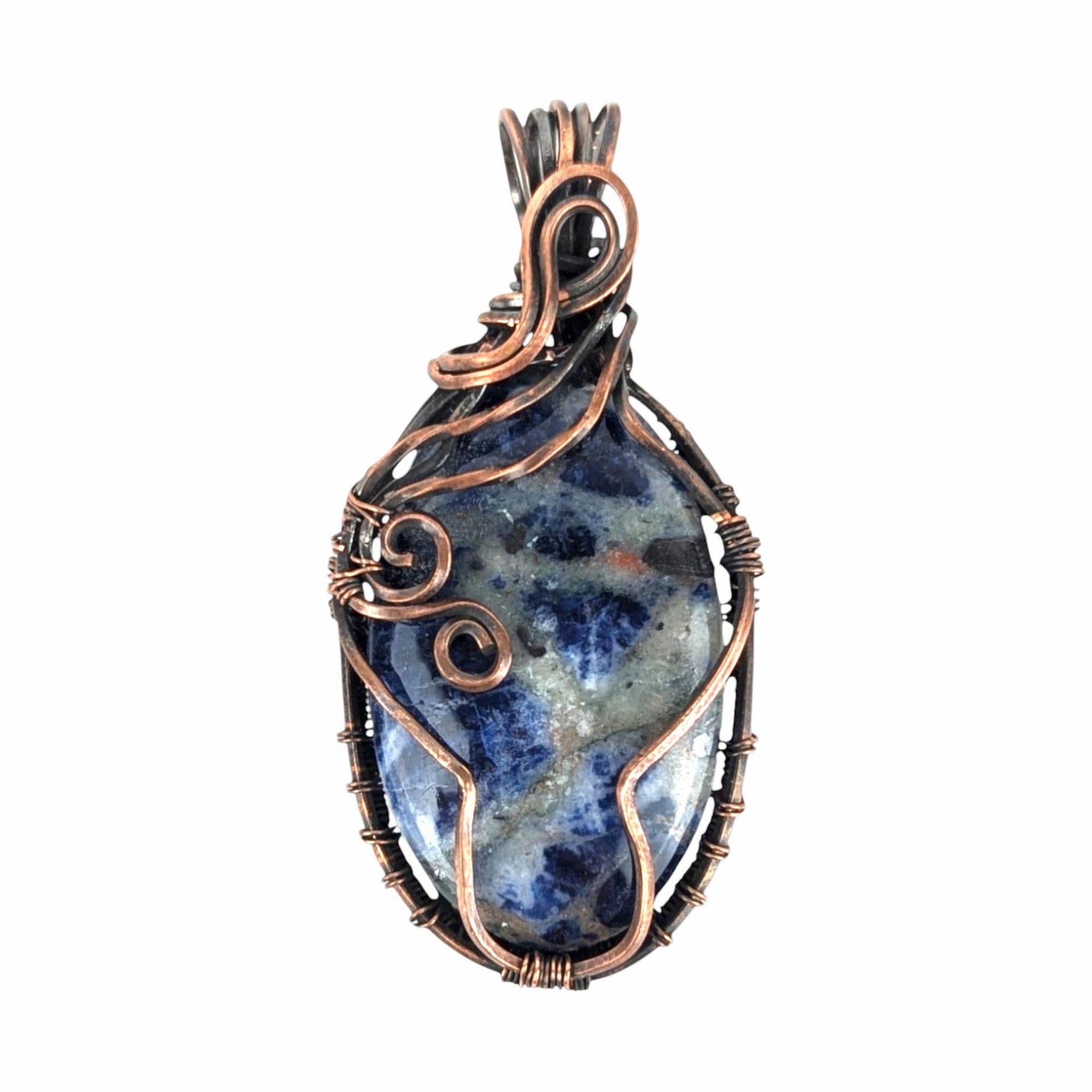 Copper Wire Wrapped Sodalite Pendant: Handmade Artisan Blue Stone Jewelry