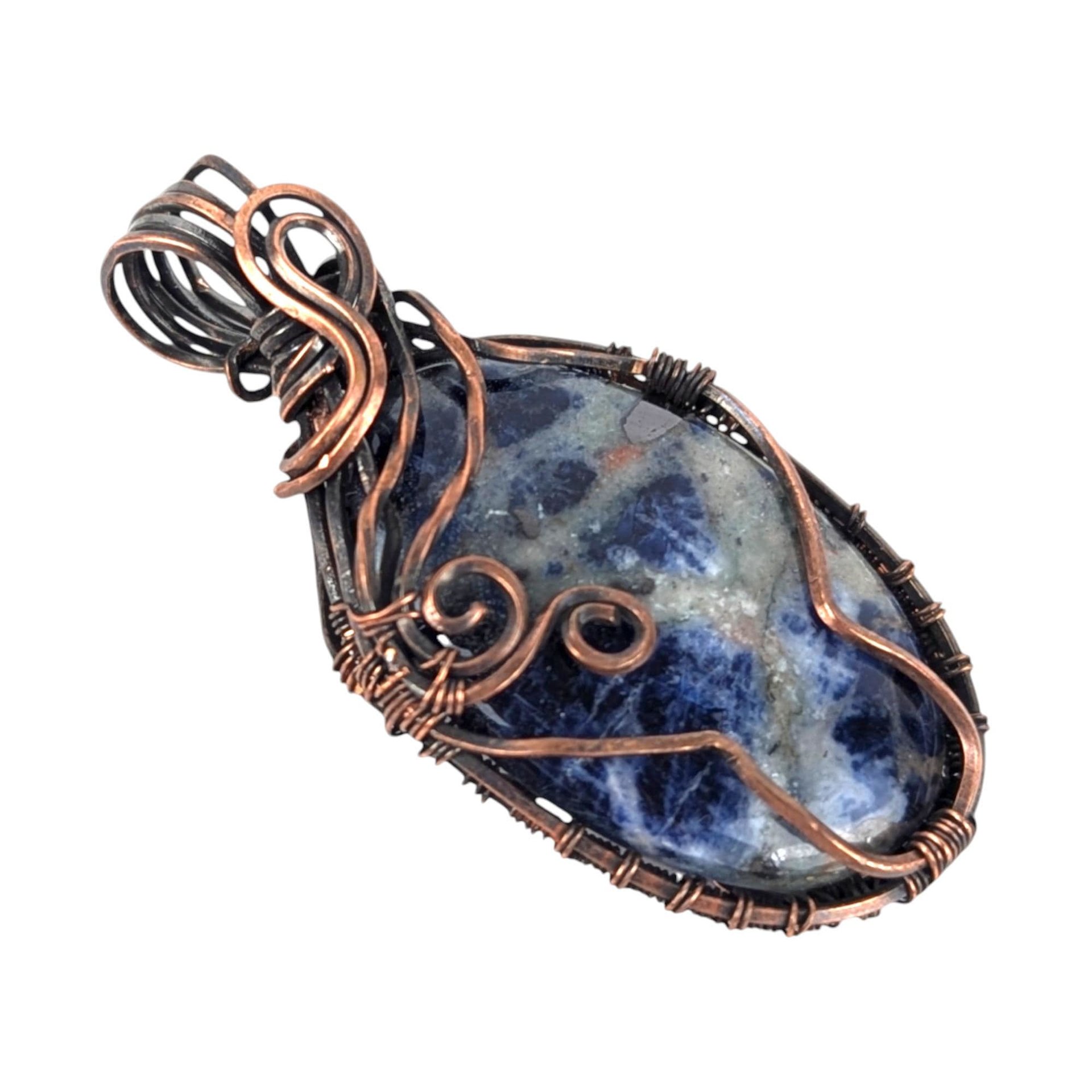 Copper Wire Wrapped Sodalite Pendant: Handmade Artisan Blue Stone Jewelry