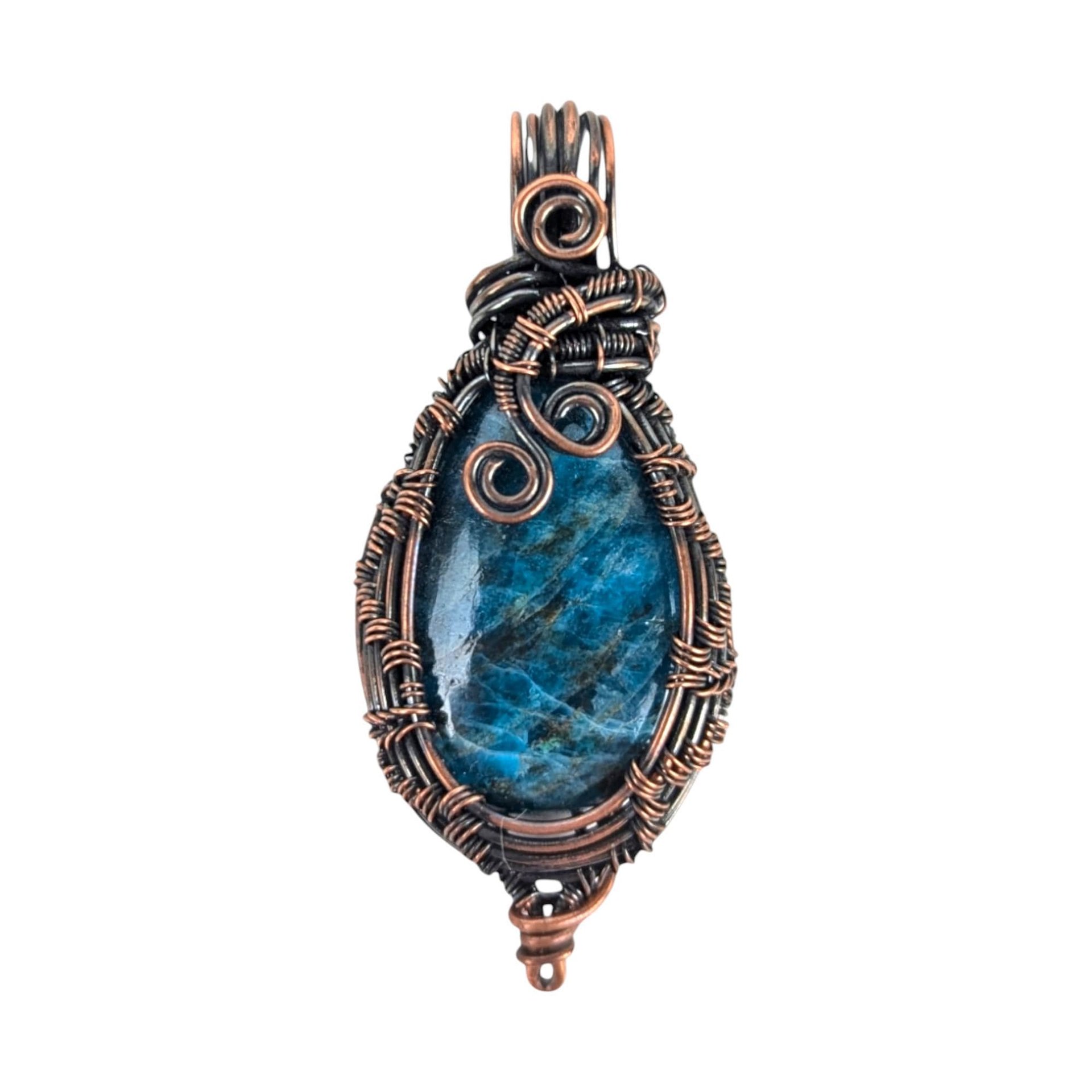 Copper Wire Wrapped Apatite Pendant: Handmade OOAK Gemstone Jewelry
