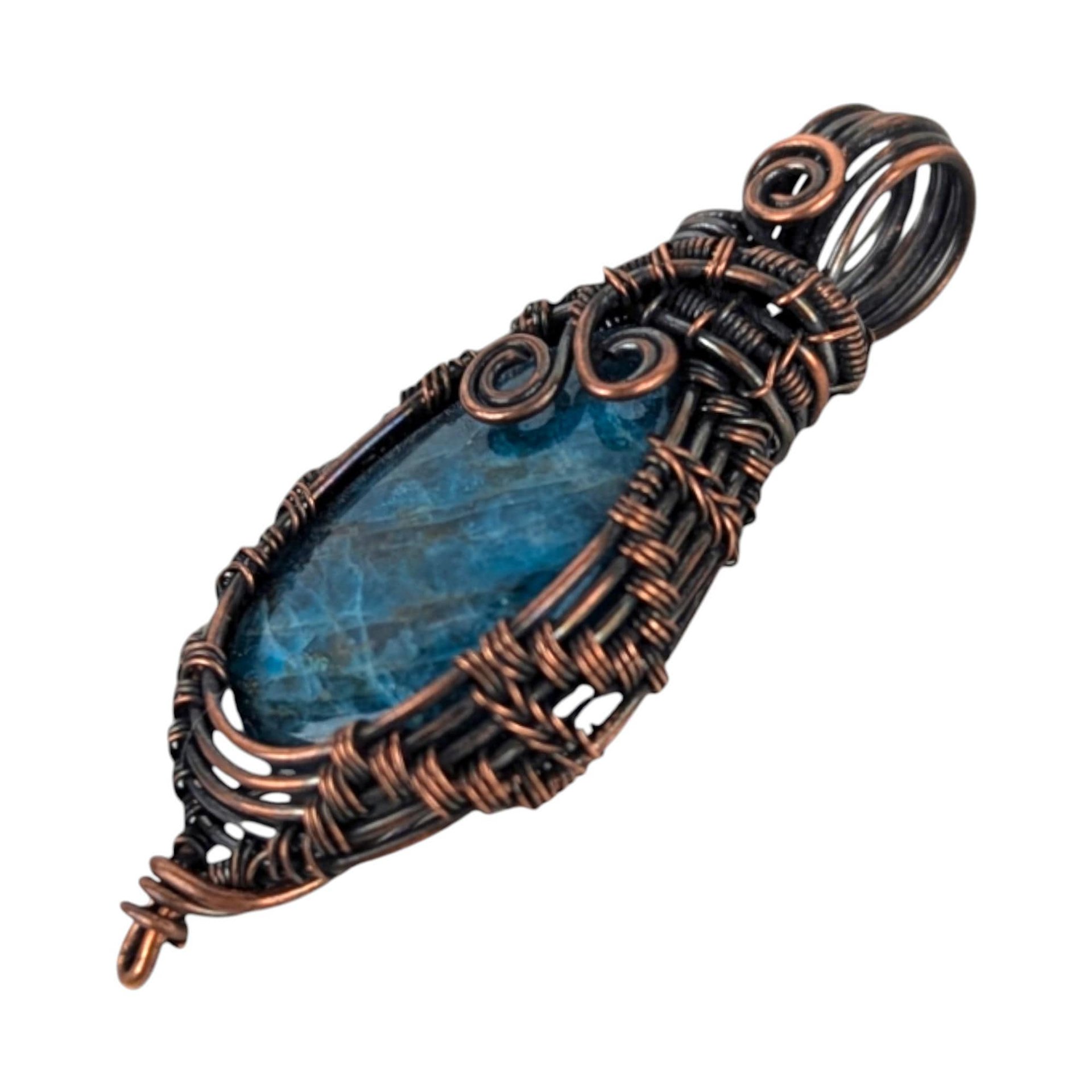 Copper Wire Wrapped Apatite Pendant: Handmade OOAK Gemstone Jewelry