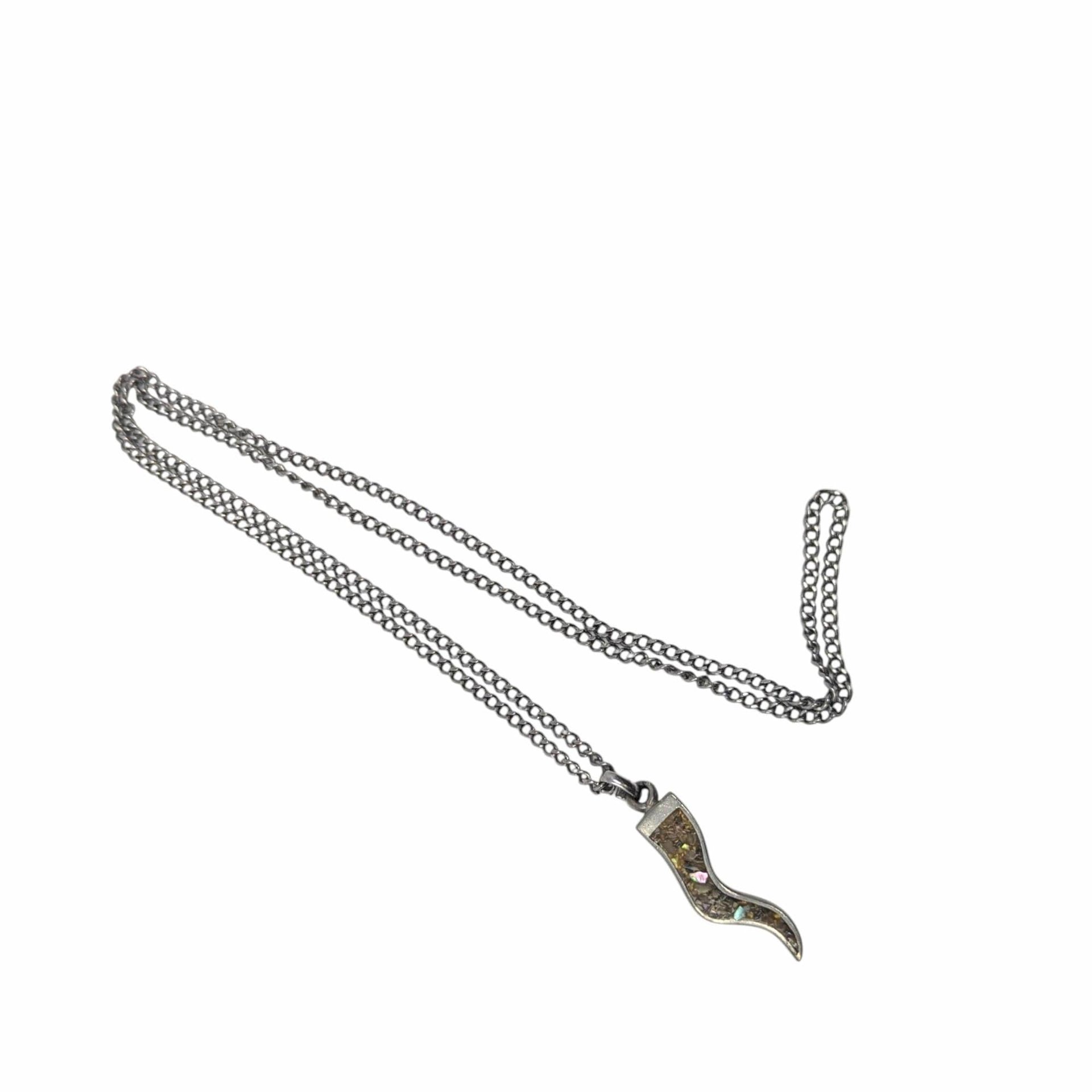 Vintage 1980s Italian Horn Necklace: Glitter Resin Cornicello Amulet