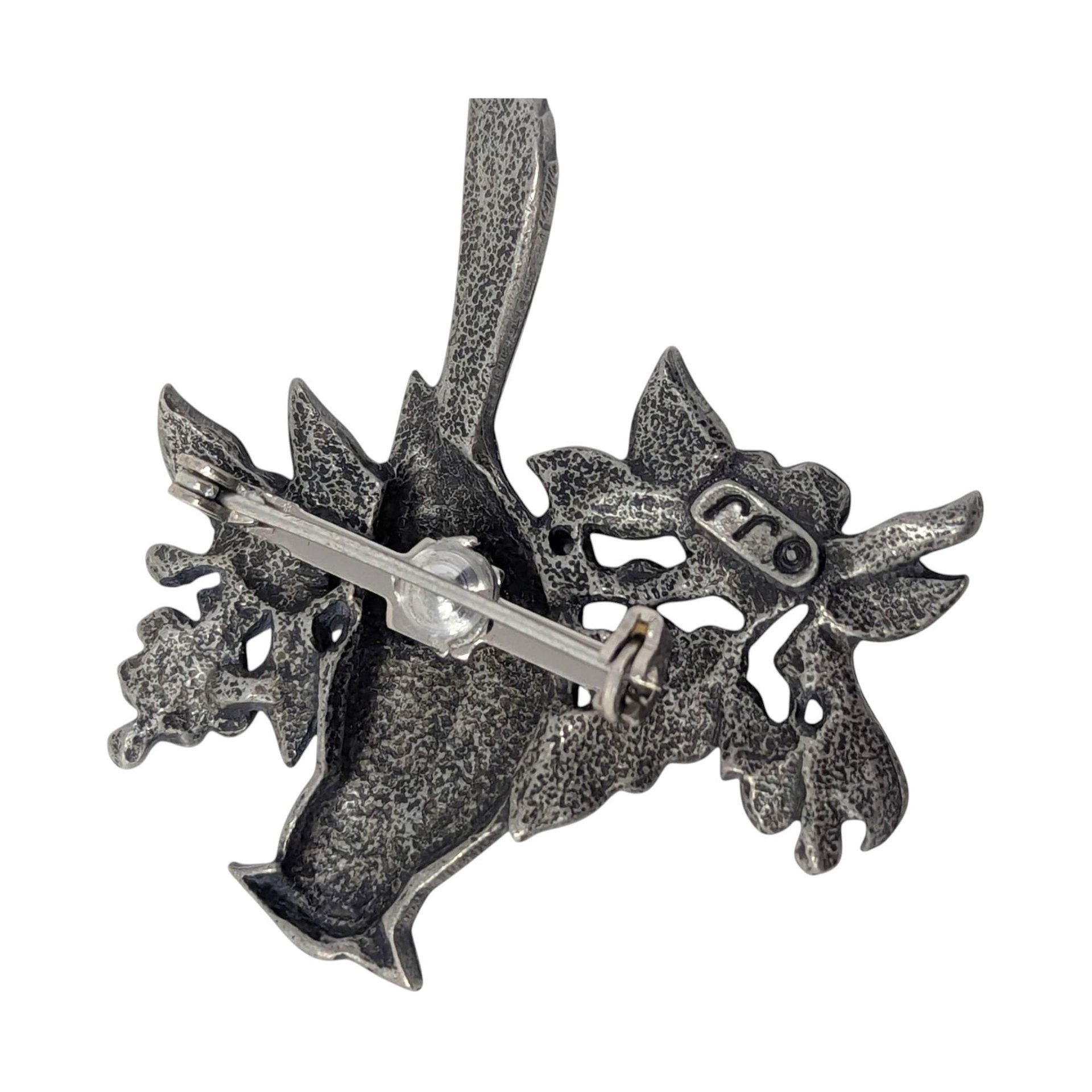 Vintage 1980s JJ Cardinal Brooch: Jonette Jewelry Silver Tone Bird Pin