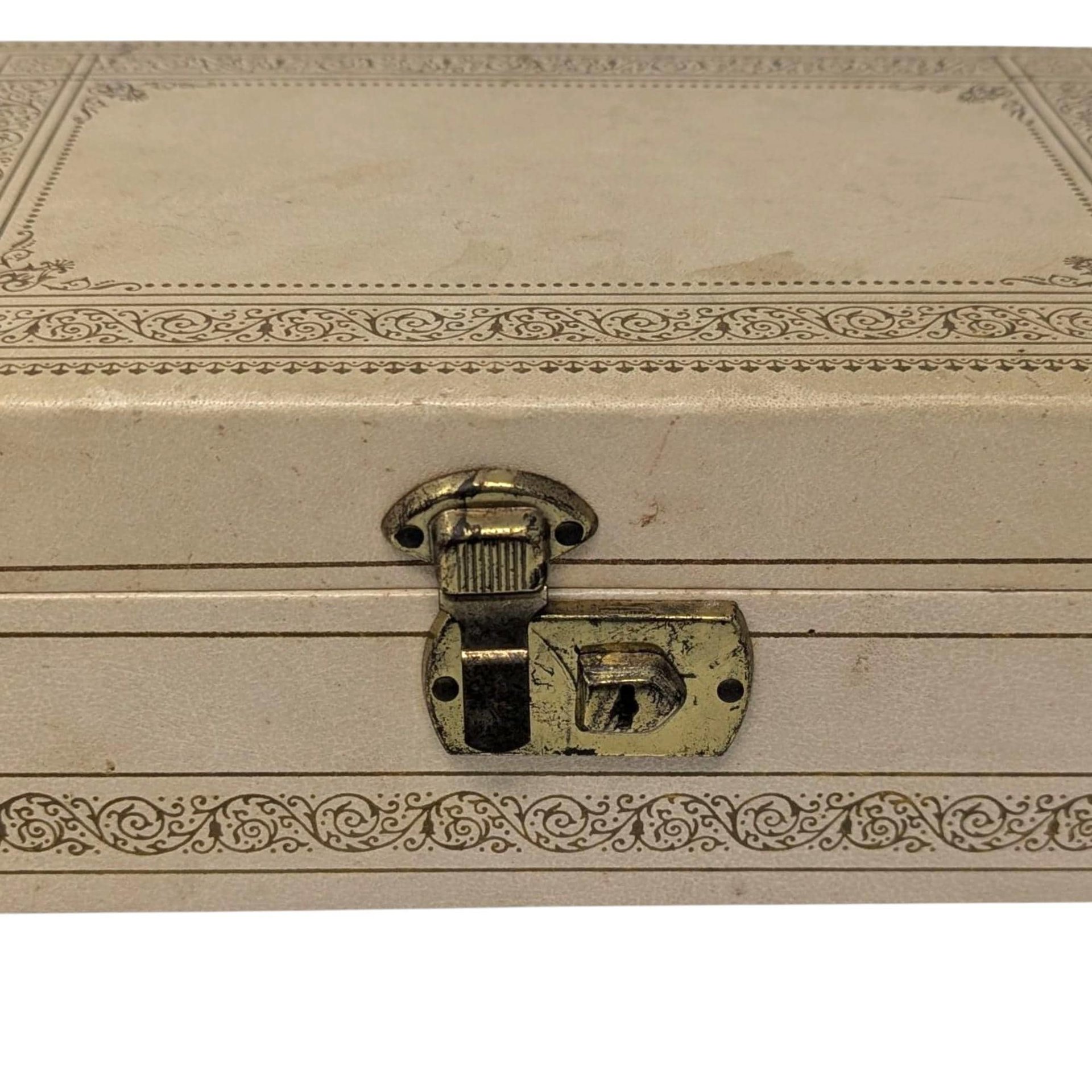 Vintage 1960s Cream Jewelry Box: Cantilever Storage Case with Red Interior