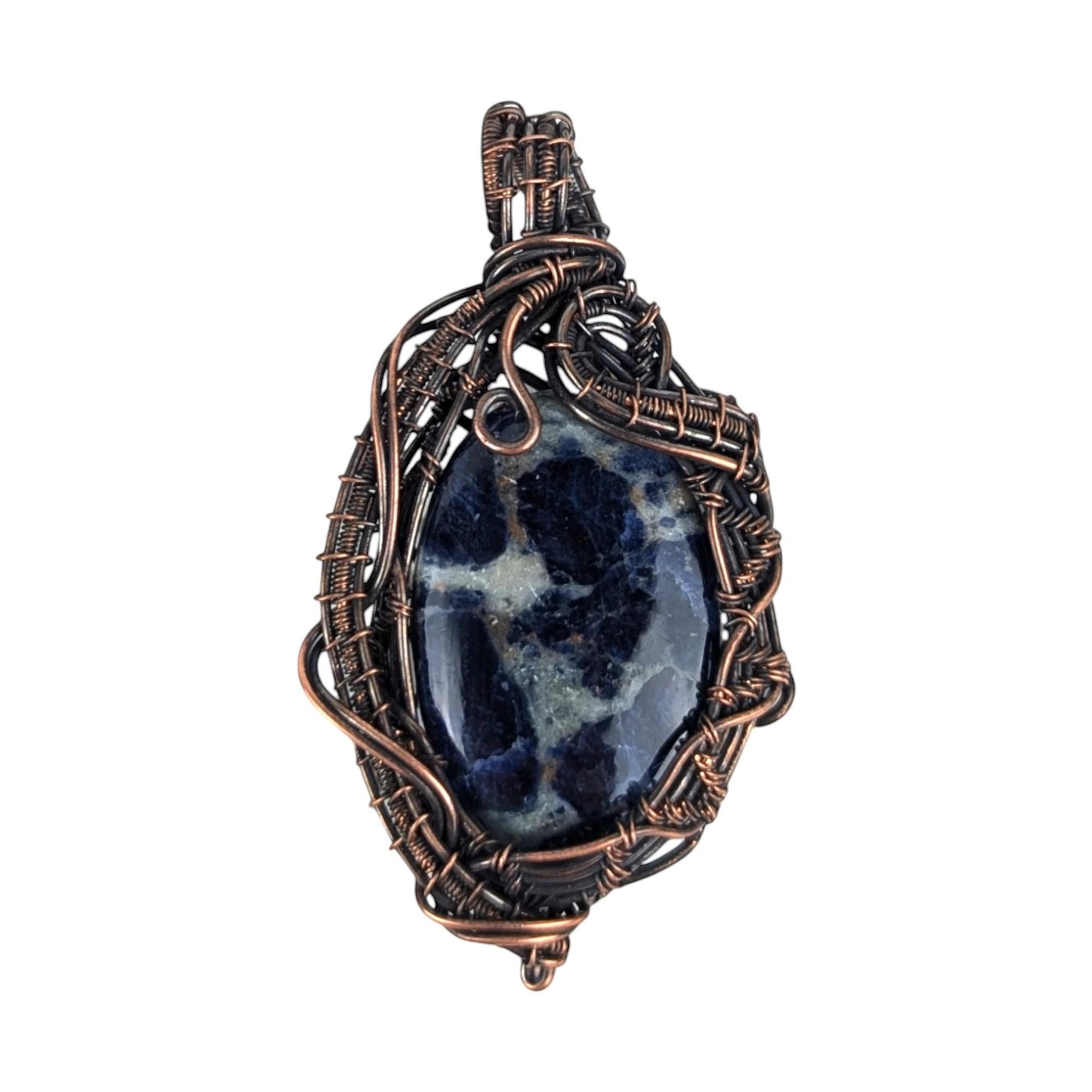 Vintage Copper Sodalite Pendant: Artisan Wire Wrapped Gemstone Jewelry