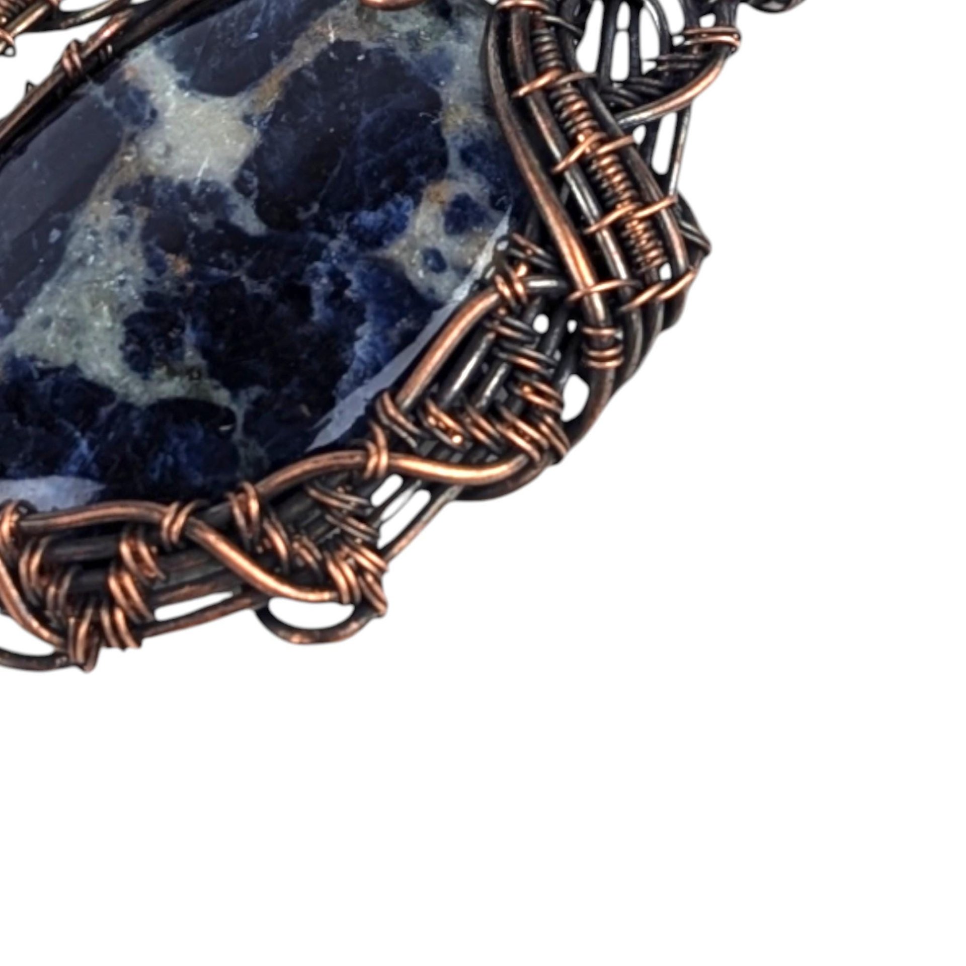 Vintage Copper Sodalite Pendant: Artisan Wire Wrapped Gemstone Jewelry