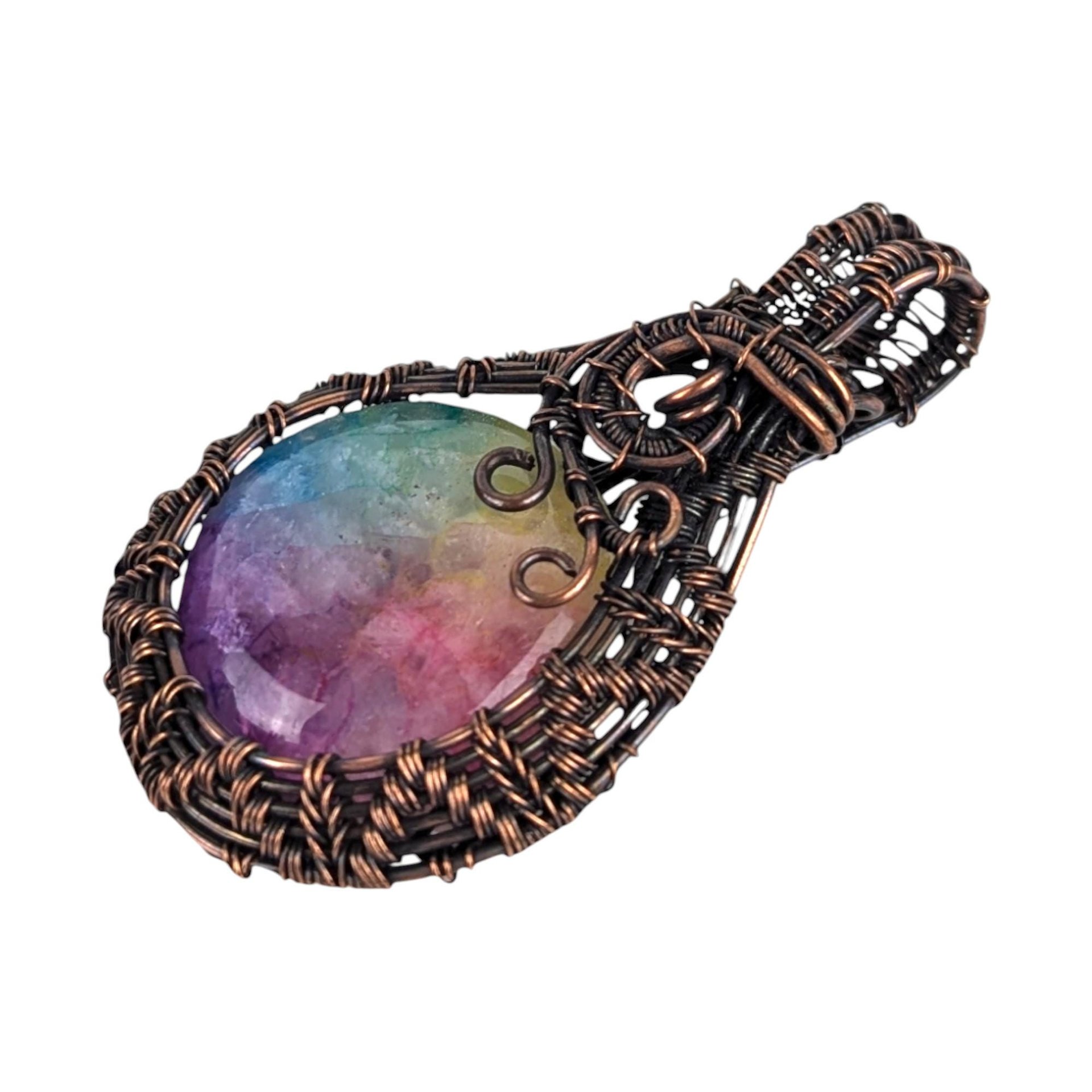 Rainbow Solar Quartz Pendant: Handmade Copper Wire Wrapped Jewelry