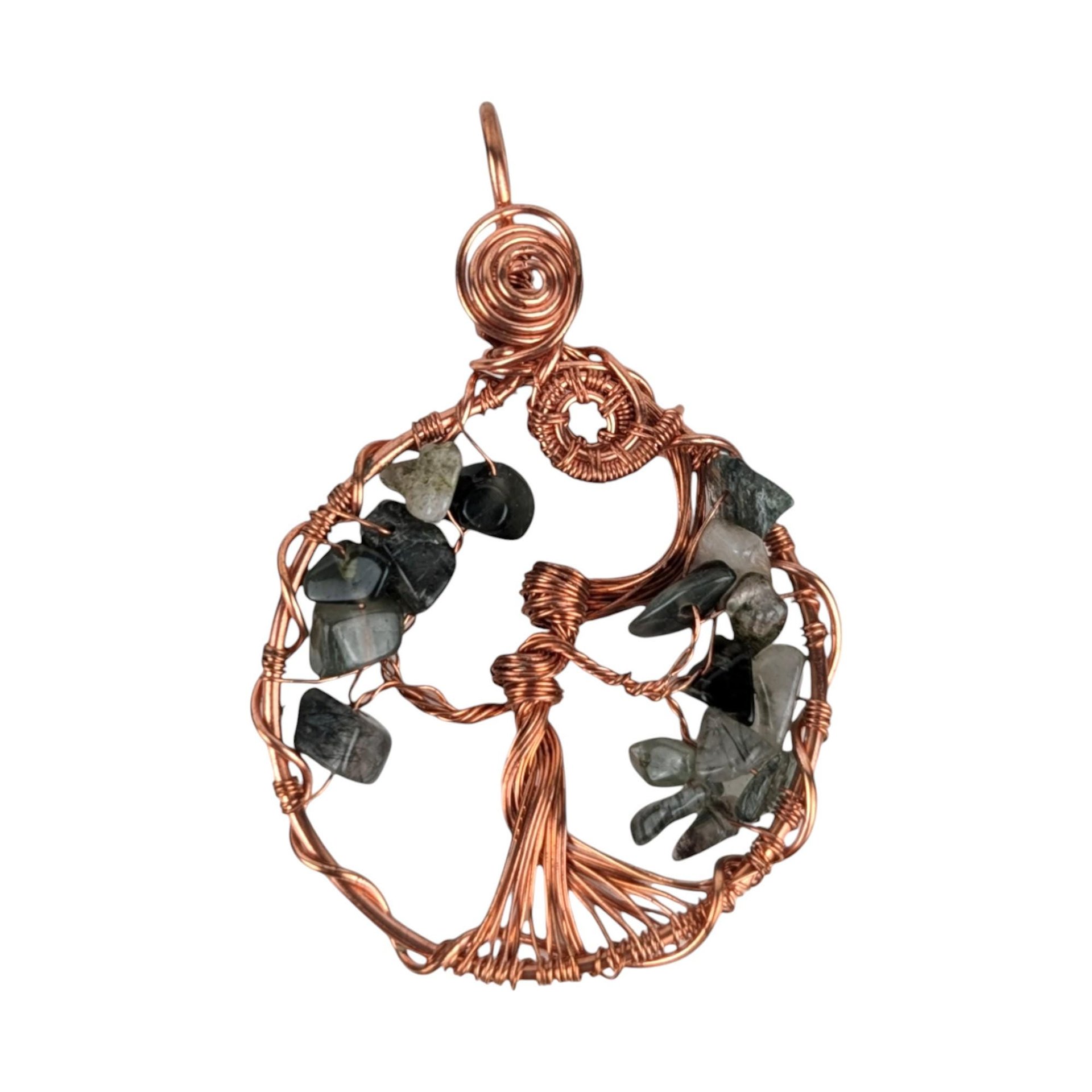 Tree of Life Pendant: Green Hair Quartz Copper Wire Goddess Jewelry