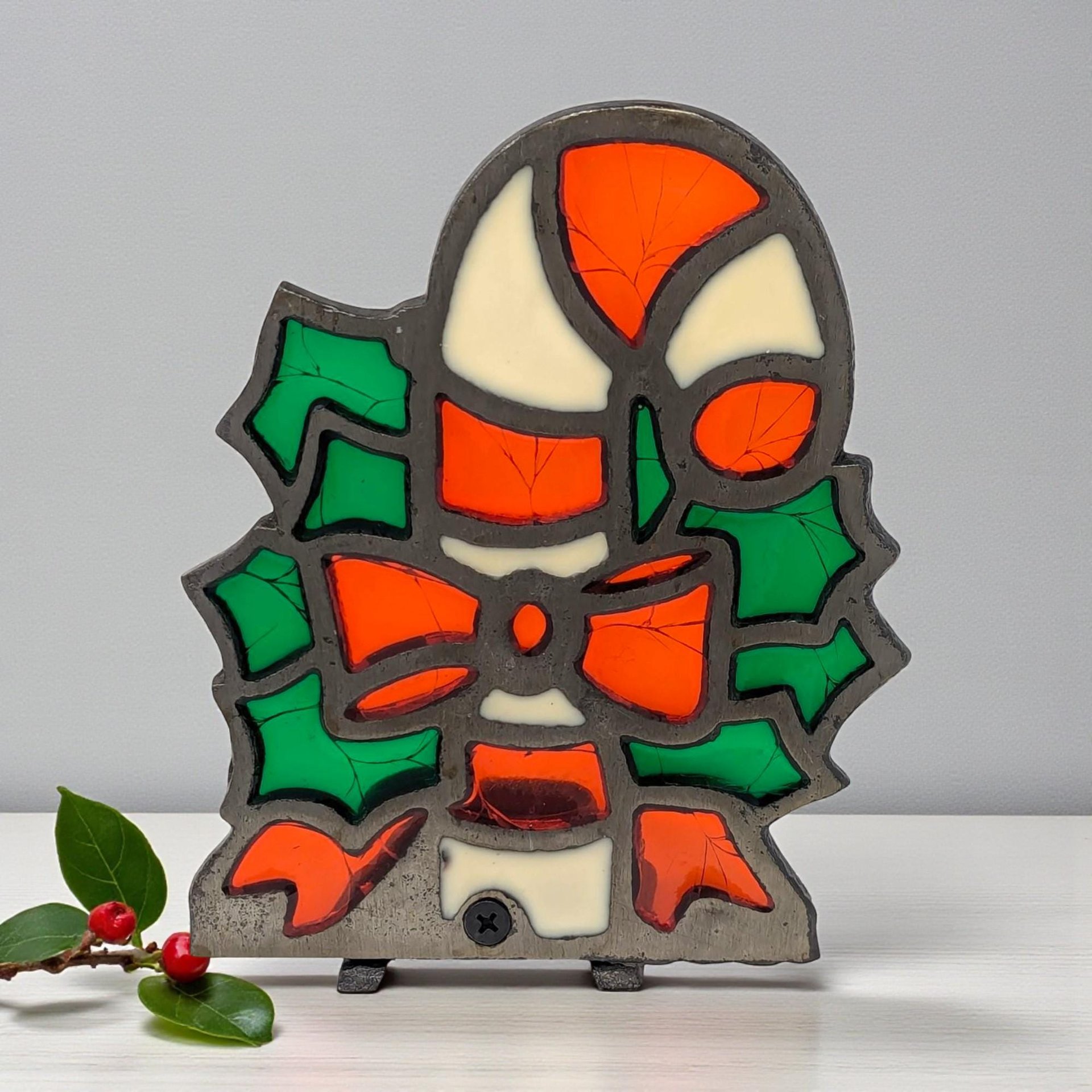 Vintage Candy Cane Tealight Holder: Faux Stained Glass Holiday Decor
