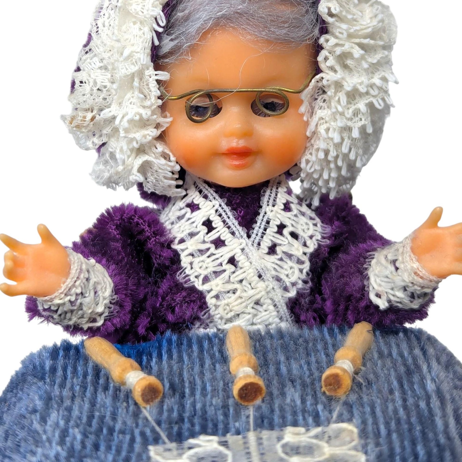 Vintage Handmade Grandma Doll: Folk Art Knitting Figurine