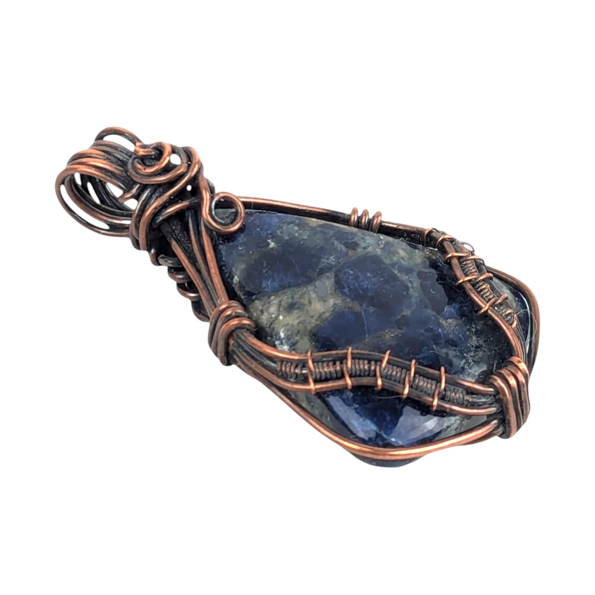 Copper Wire Wrapped Sodalite Pendant: Handmade Artisan Blue Gemstone Jewelry