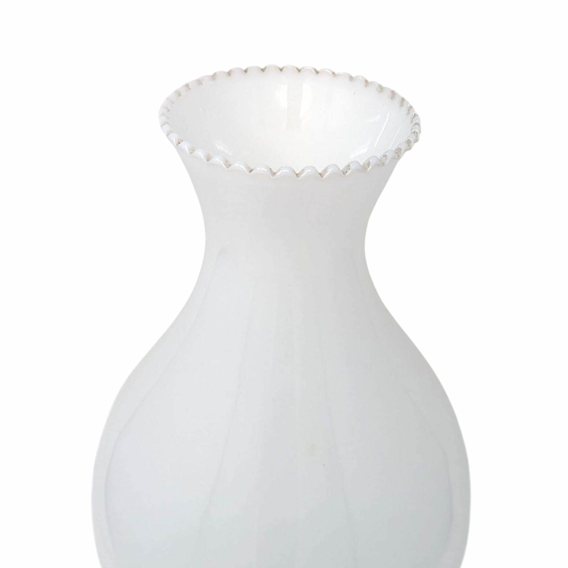 Vintage White Glass Lamp Shade: Crimped Edge Replacement Shape
