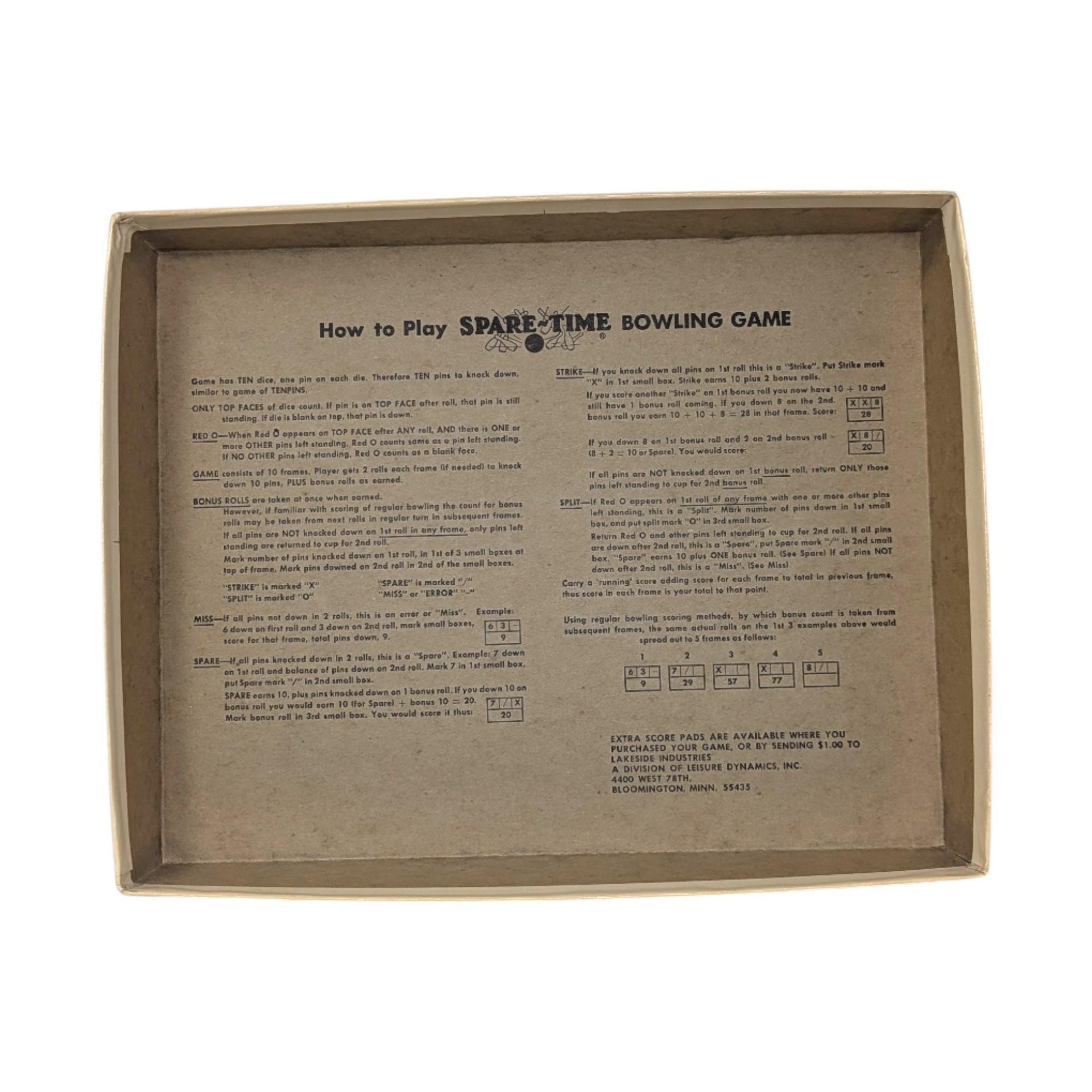 Vintage 1971 Spare-Time Bowling: Lakeside Complete Table Top Dice Game