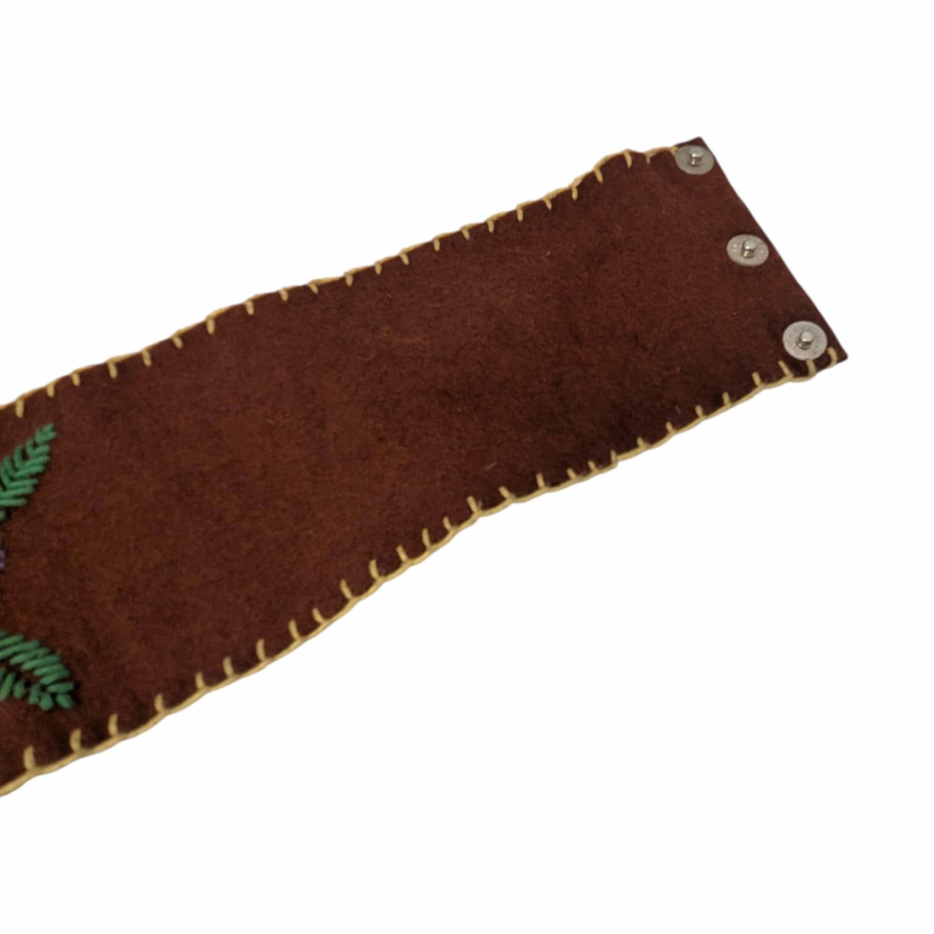 Vintage 1970s Embroidered Waist Belt: Brown Felt Floral Boho Cincher
