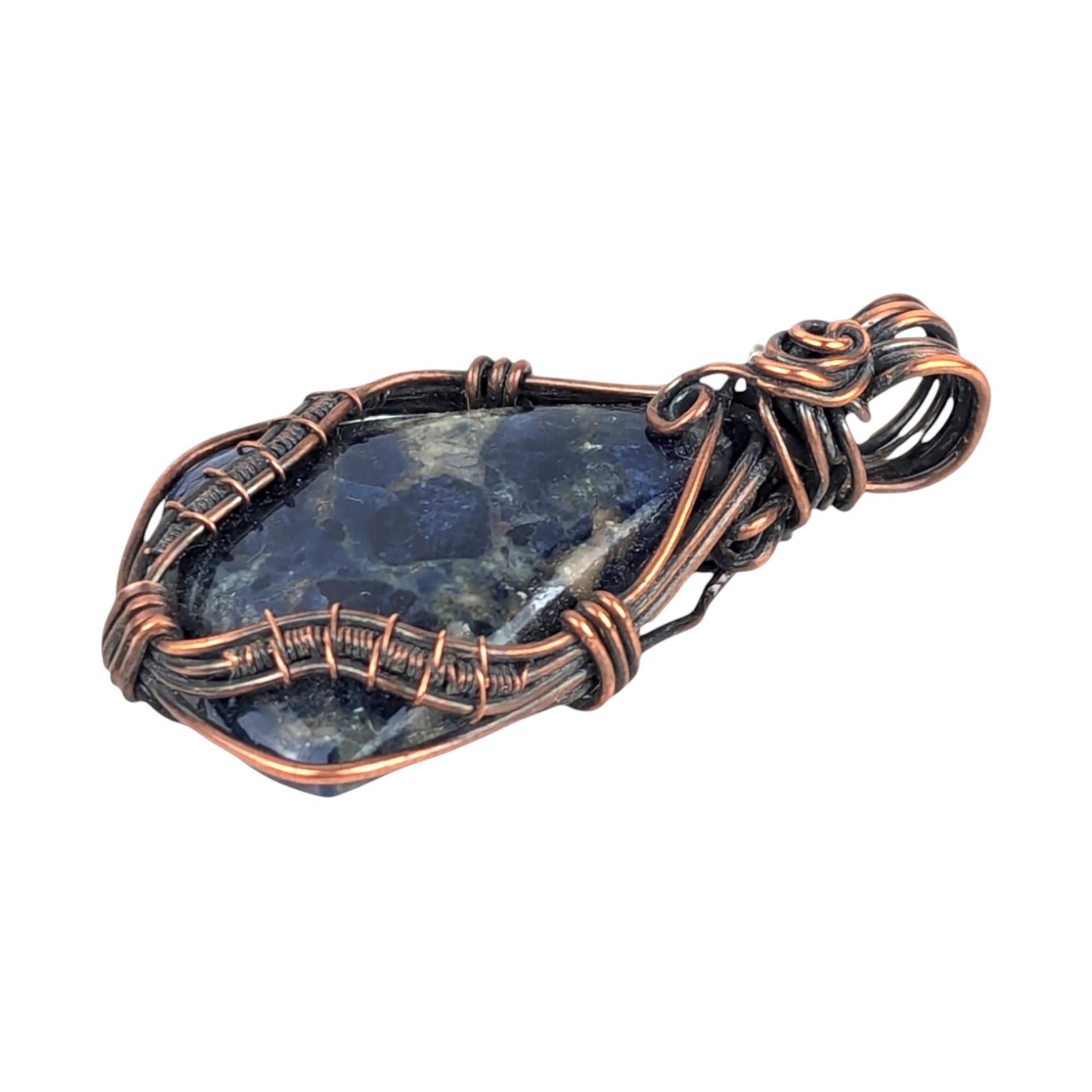 Copper Wire Wrapped Sodalite Pendant: Handmade Artisan Blue Gemstone Jewelry
