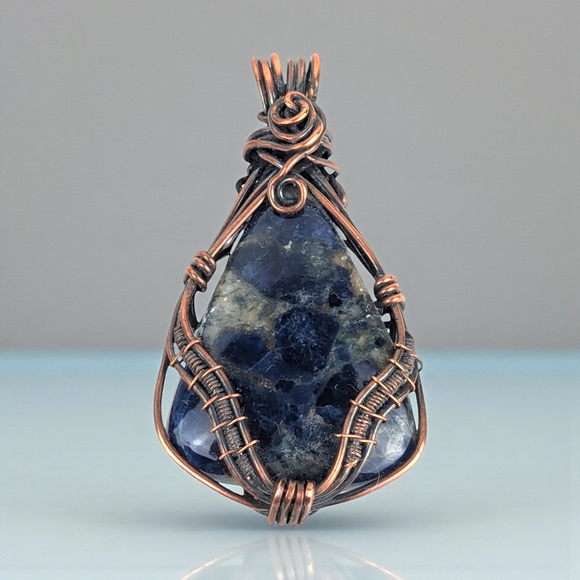 Copper Wire Wrapped Sodalite Pendant: Handmade Artisan Blue Gemstone Jewelry