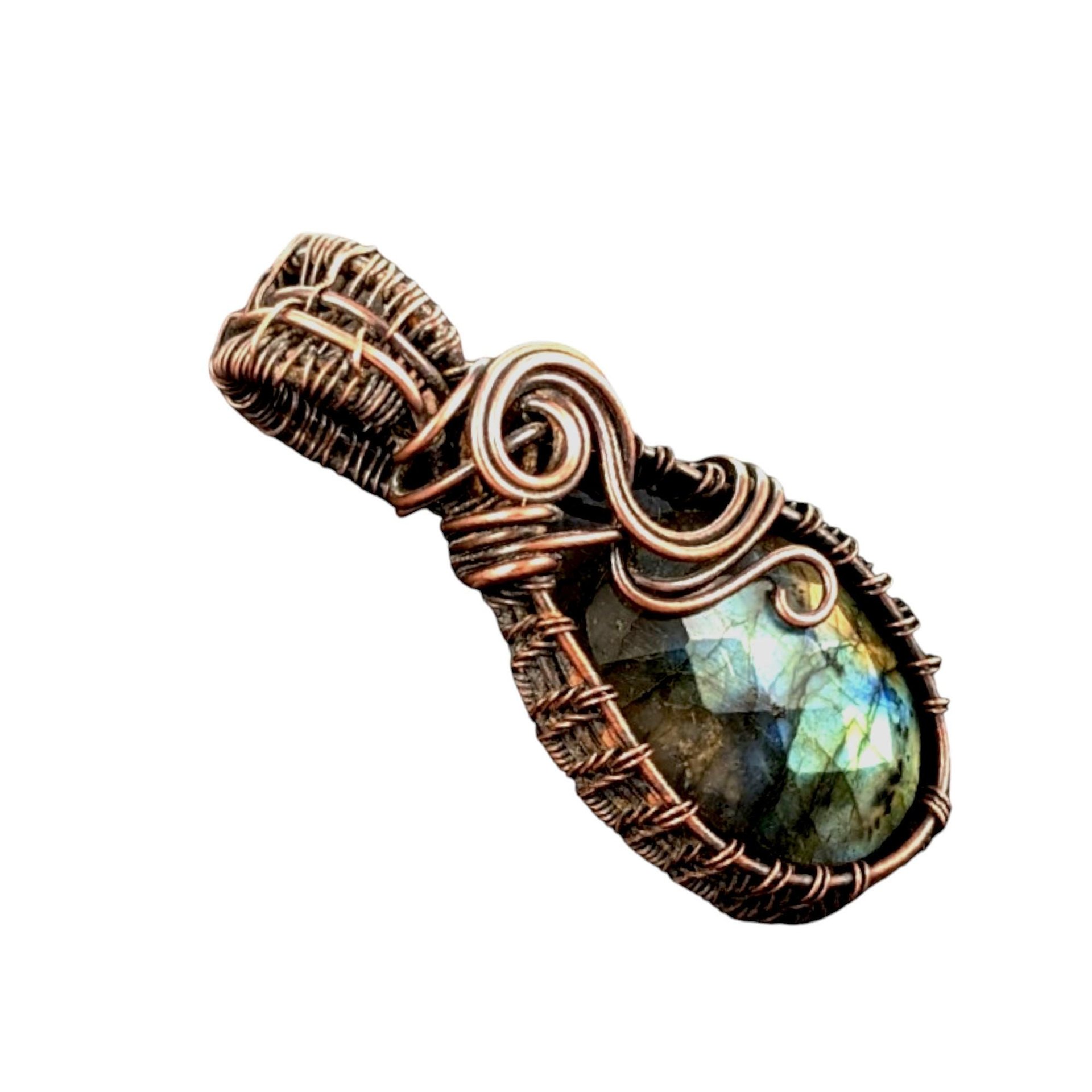 Checkered Labradorite Pendant: Copper Wire Wrapped Handmade Gemstone Jewelry