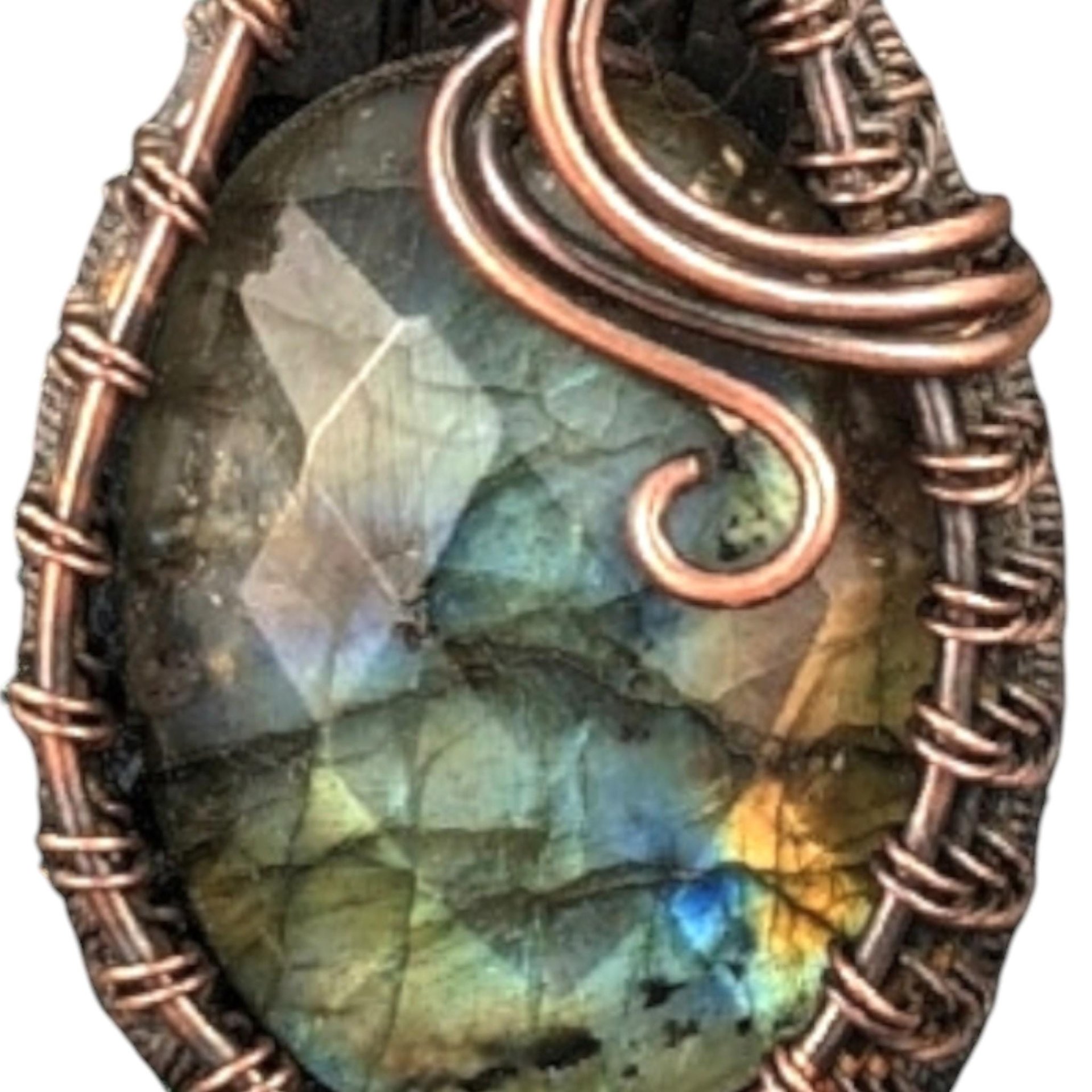 Checkered Labradorite Pendant: Copper Wire Wrapped Handmade Gemstone Jewelry