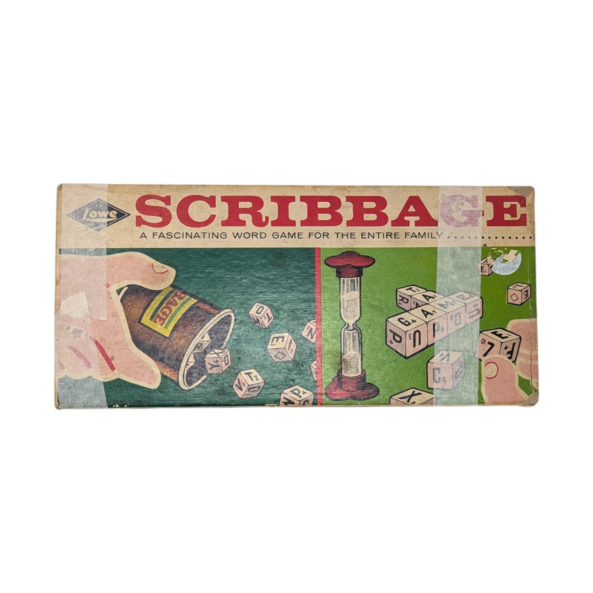 Vintage 1963 Scribbage Word Game: E.S. Lowe Family Dice Game