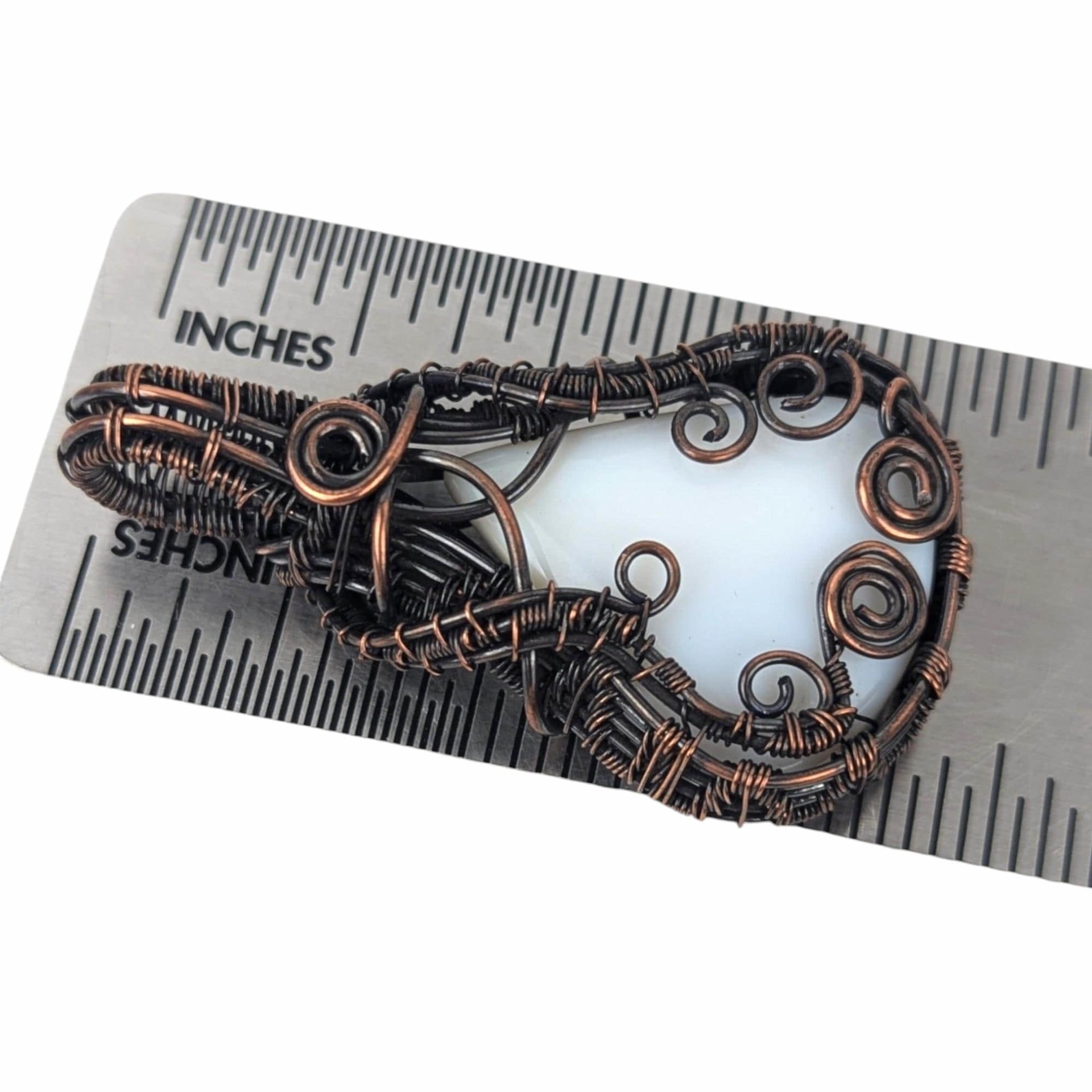 White Chalcedony Copper Pendant: Handmade Wire Wrapped Teardrop