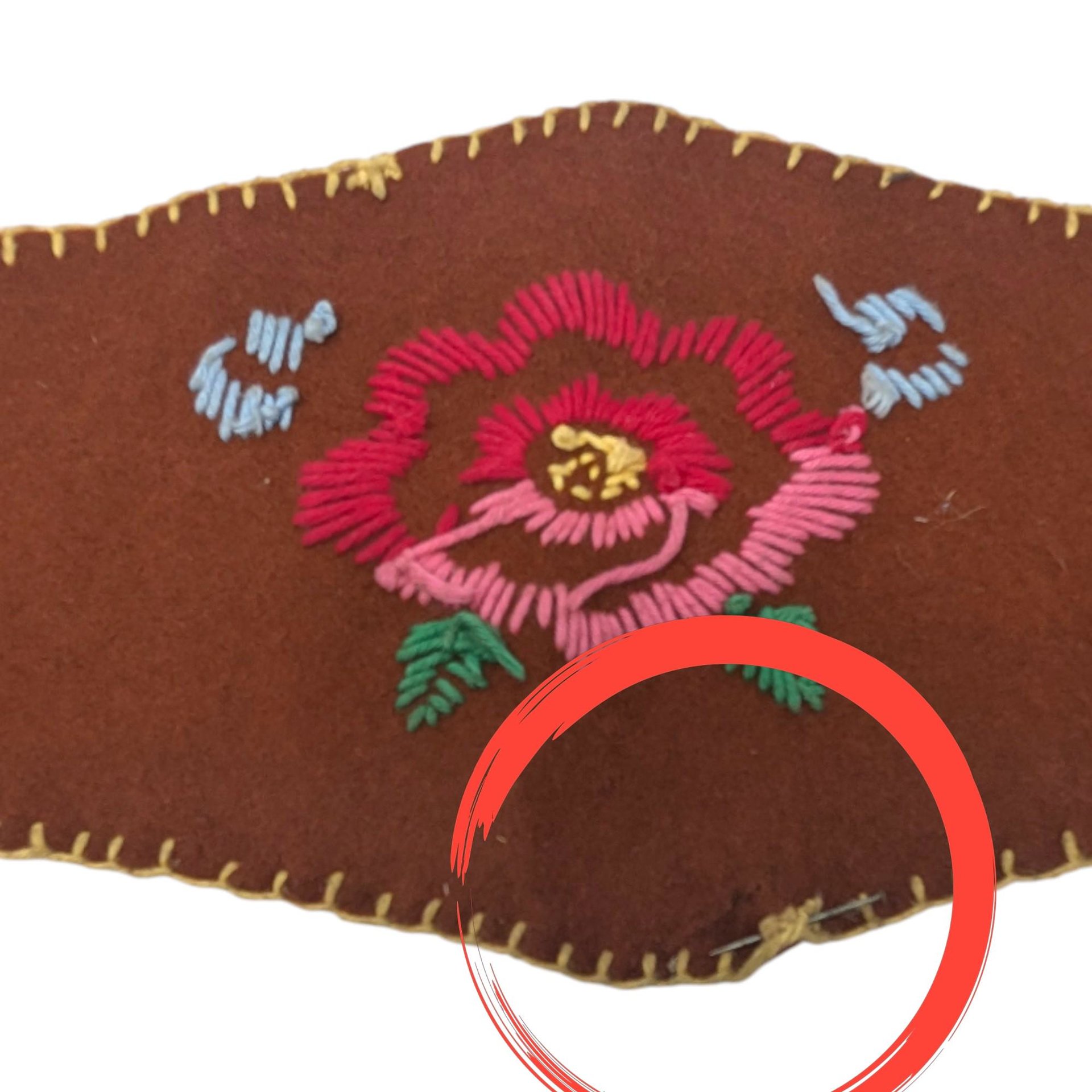 Vintage 1970s Embroidered Waist Belt: Brown Felt Floral Boho Cincher