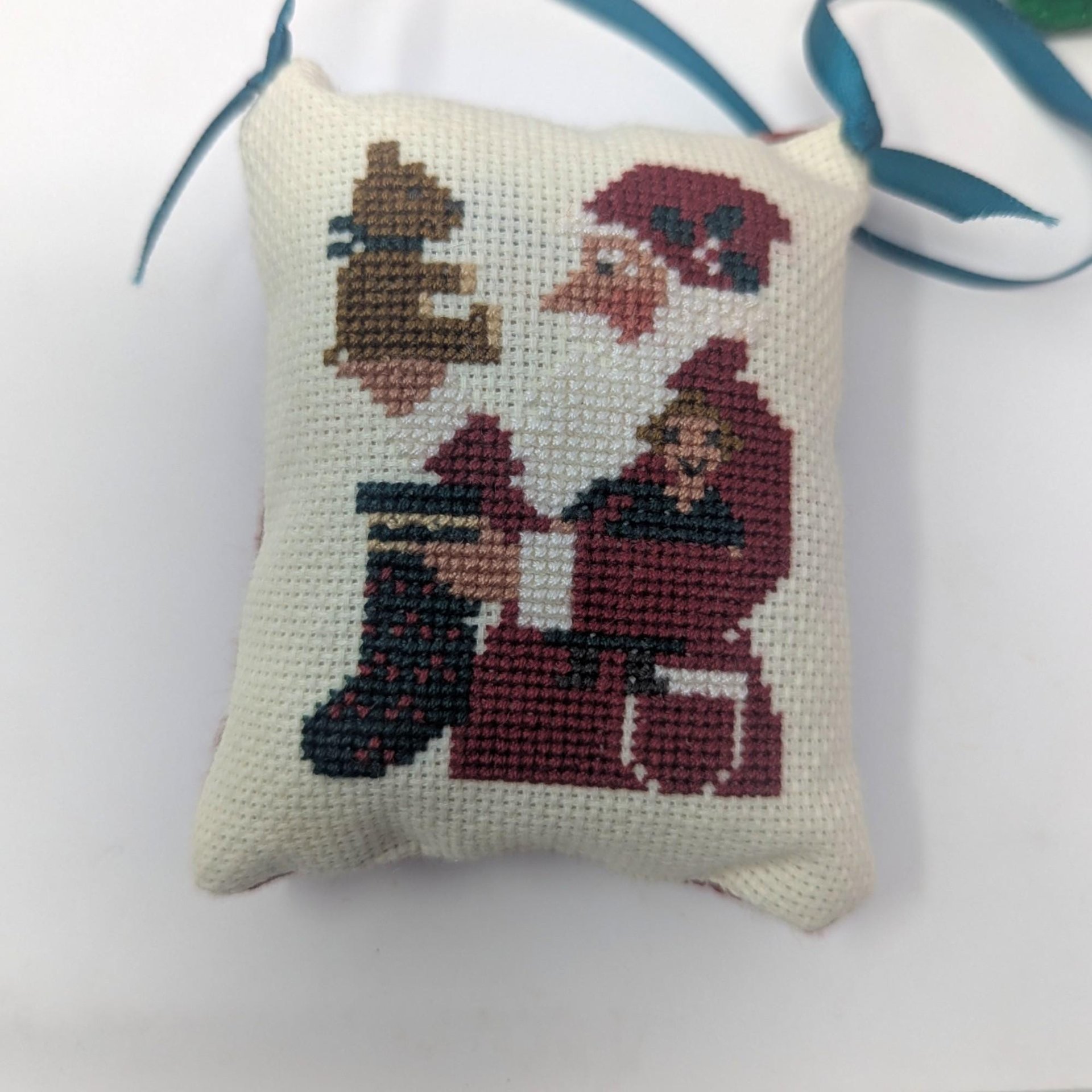 Vintage Handmade Needlepoint Ornament Set: Cross Stitch Christmas Decor